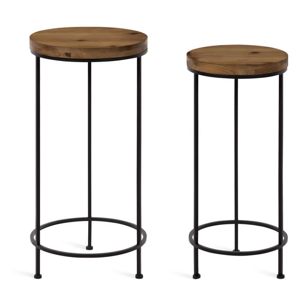Kate And Laurel Espada 12.80 In. Rustic Brown Round Metal End Table (Set Of  2) 216928 – The Home Depot For Kate And Laurel Bellport Farmhouse Drink Tables (Photo 13 of 15)
