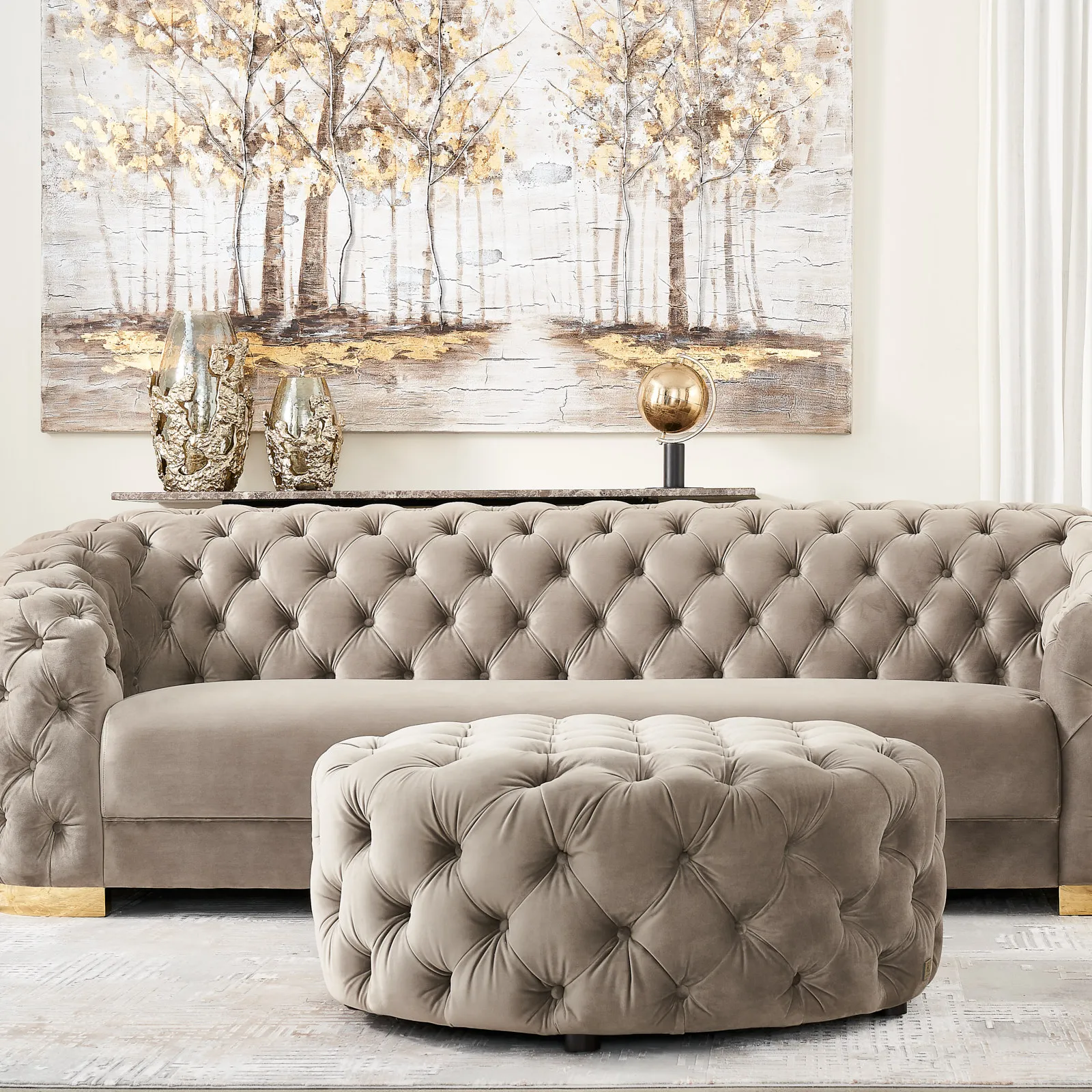 Kelly Beige Velvet 3 Seater Sofa – Gold Legs Throughout Elegant Beige Velvet Sofas (Photo 3 of 15)