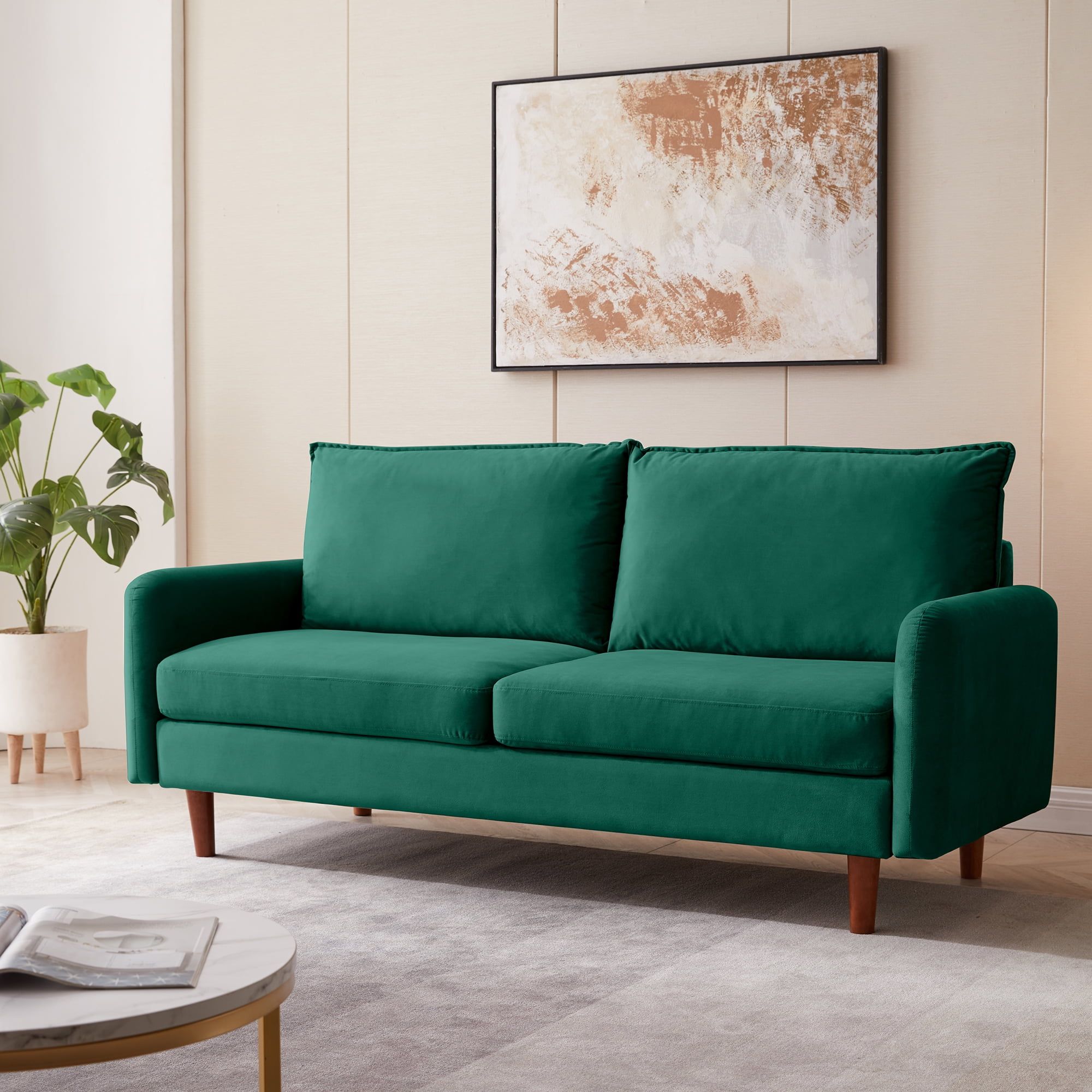 Kowilk Velvet Loveseat Sofa, 69'' Mid Century Modern Small Love Seats  Furniture Comfy Couch For Living Room, Upholstered 2 Seater Sofa For Small  Apartment（Green） – Walmart For Small Love Seats In Velvet (Photo 5 of 15)