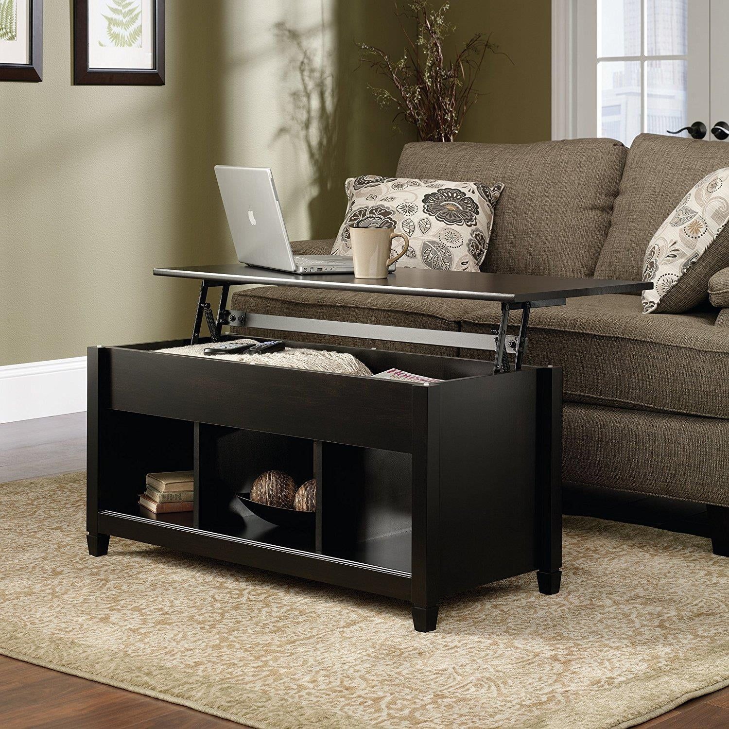 Ktaxon Coffee Table, Lift Top Coffee Table W/Hidden Storage Compartment &  Lower 3 Cube Open Shelves Lift Tabletop Coffee Table For Living  Room/Reception Room/Office Black – Walmart Throughout Coffee Tables With Hidden Compartments (View 4 of 15)