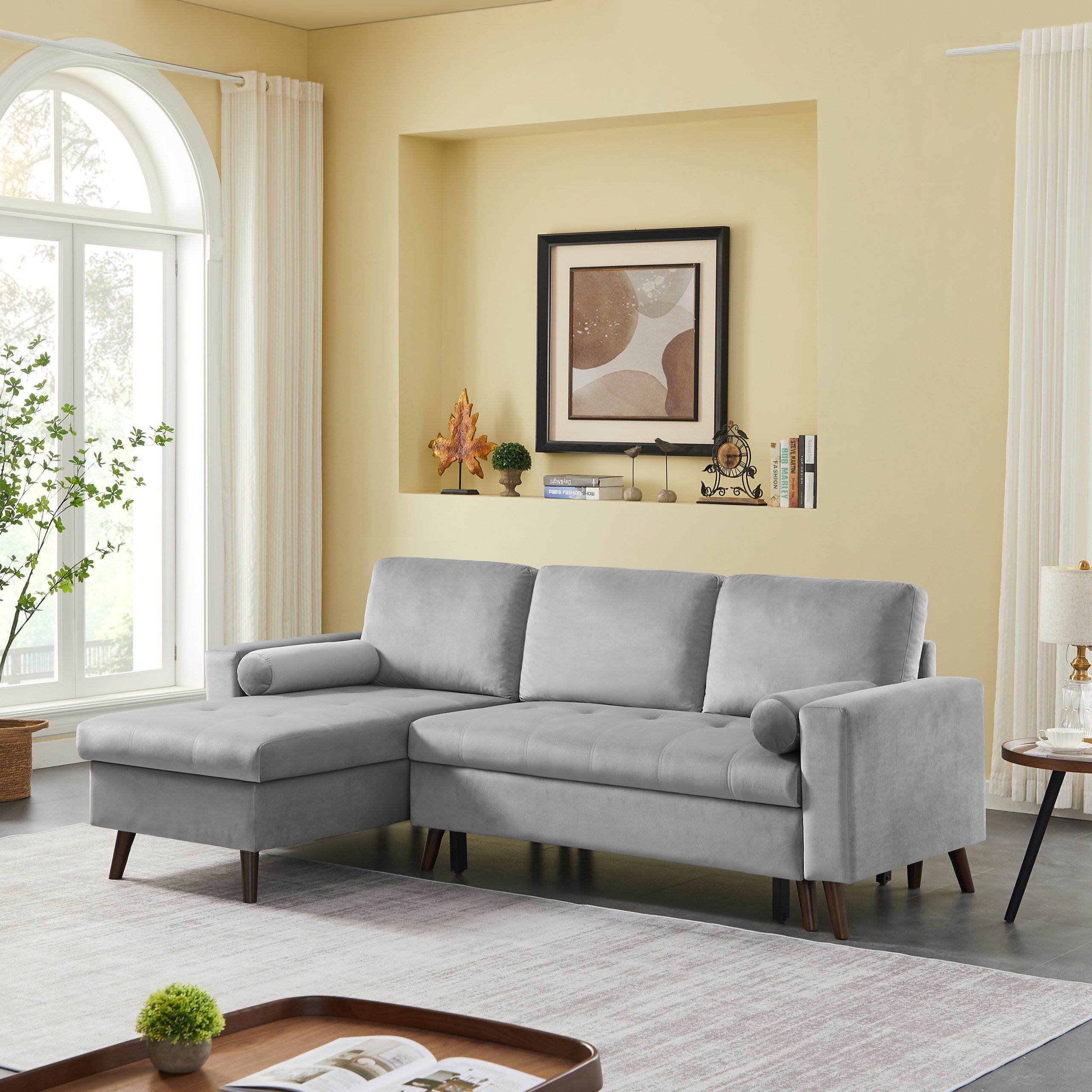 L Shaped Sectional Sofa 88" Reversible Pull Out Sleeper Sofa With Storage  Chaise, Left/Right Handed Chaise – Space Saving – On Sale – Bed Bath &  Beyond – 37686398 With Regard To Left Or Right Facing Sleeper Sectionals (Photo 12 of 15)