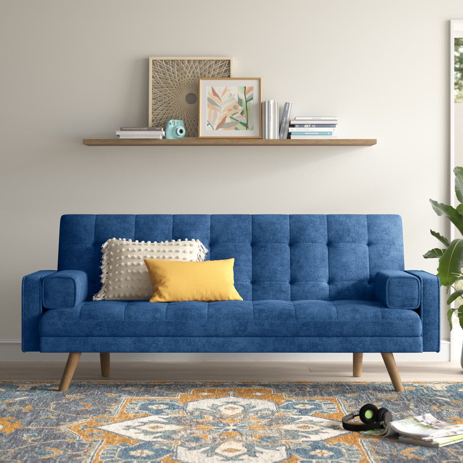 Lacoo Modern Linen Fabric Futon Sofa Bed With Pillows, 76" Blue –  Walmart For Modern Blue Linen Sofas (Photo 10 of 15)