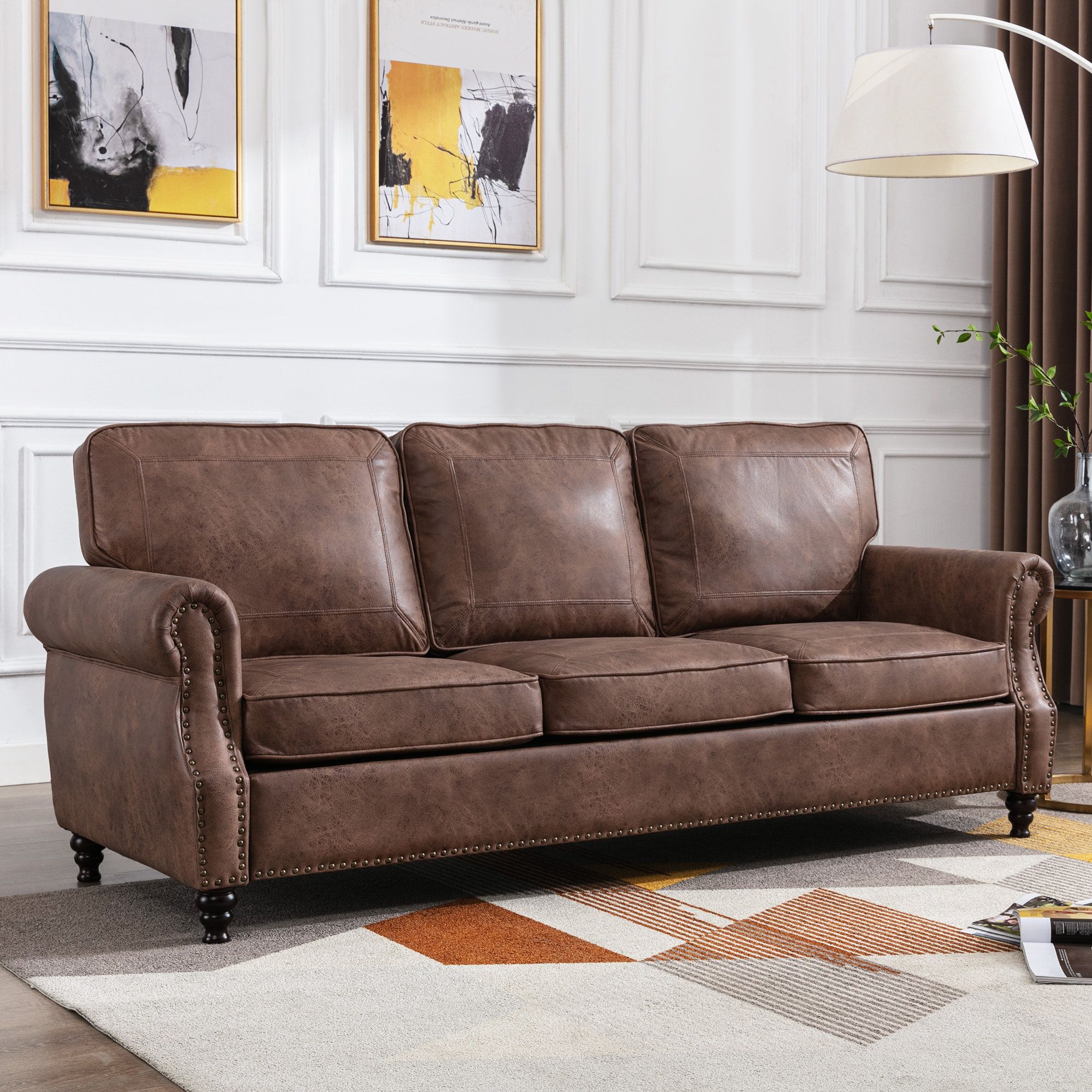 Lark Manor Amarius 80" Wide Faux Leather Rolled Arm Sofa & Reviews | Wayfair Pertaining To Faux Leather Sofas (View 8 of 15)