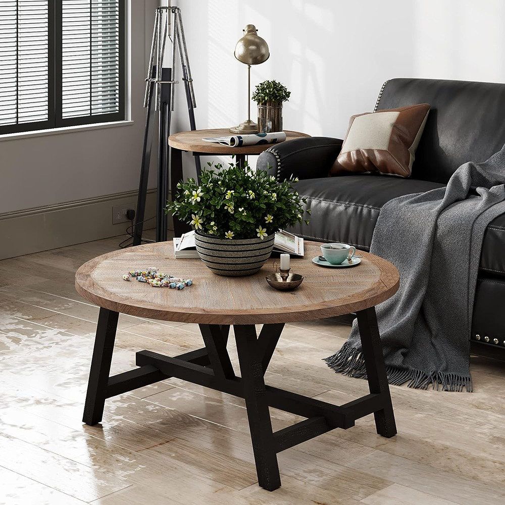Laurel Foundry Modern Farmhouse Johana Rustic Farmhouse Coffee Table With  Geometric Base, Round French Country Accent Table & Reviews | Wayfair With Living Room Farmhouse Coffee Tables (View 15 of 15)