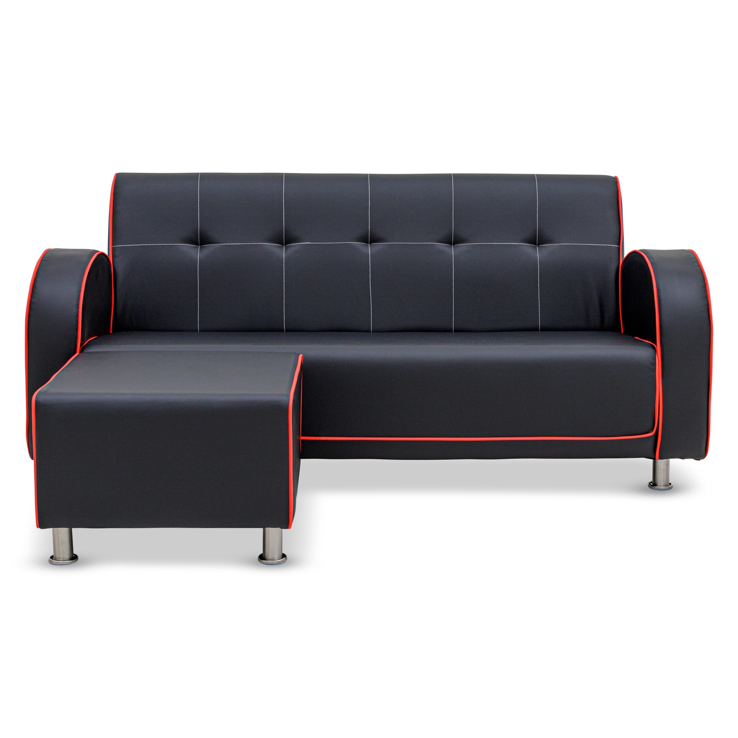 Lava 3 Seater Faux Leather Sofa With Ottoman | Furniture & Home Décor |  Fortytwo Intended For 3 Seat L Shaped Sofas In Black (Photo 10 of 15)