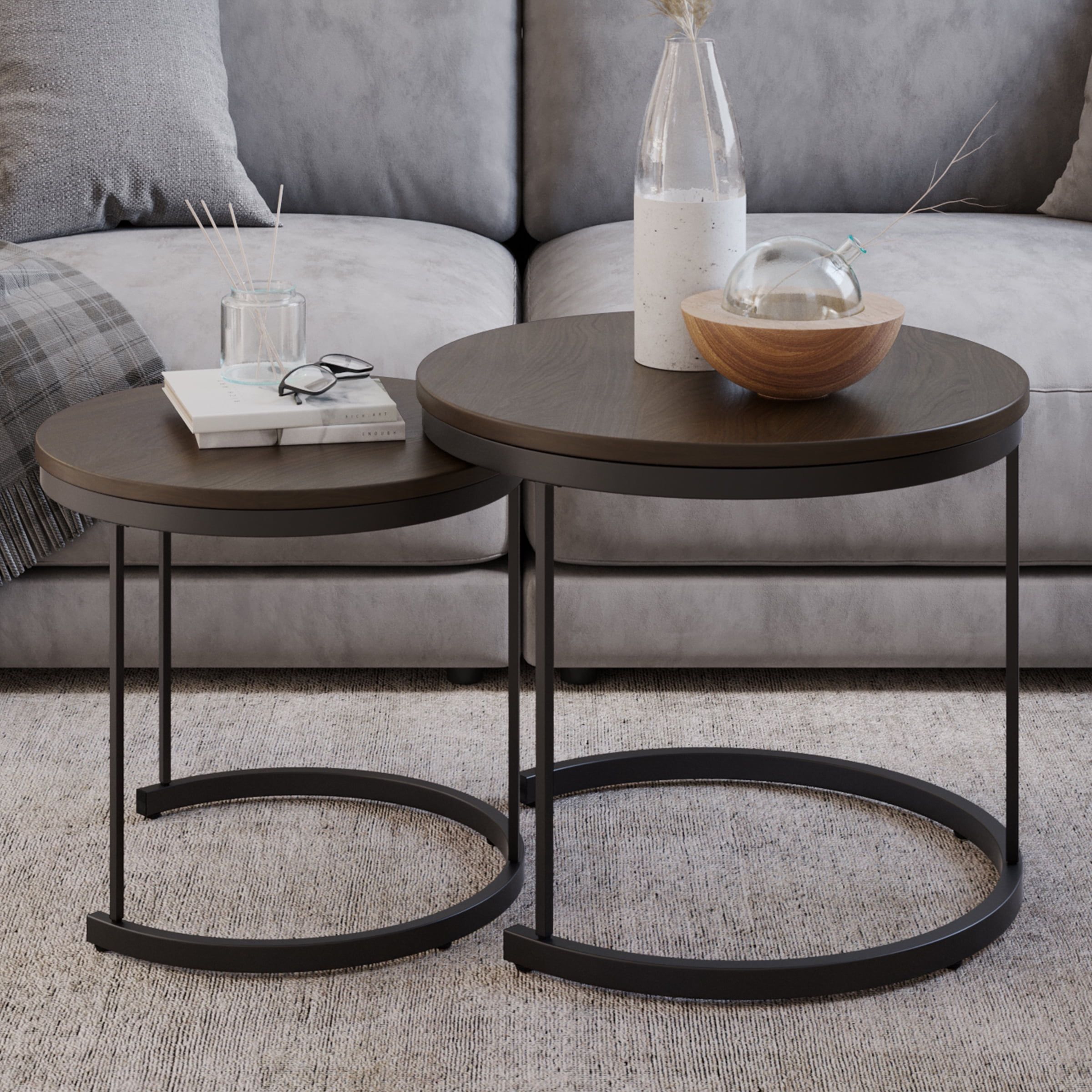 Lavish Home Nesting Coffee Table Small Round Tables Nest Together, Brown,  Set Of 2 – Walmart With Regard To Nesting Coffee Tables (View 3 of 15)