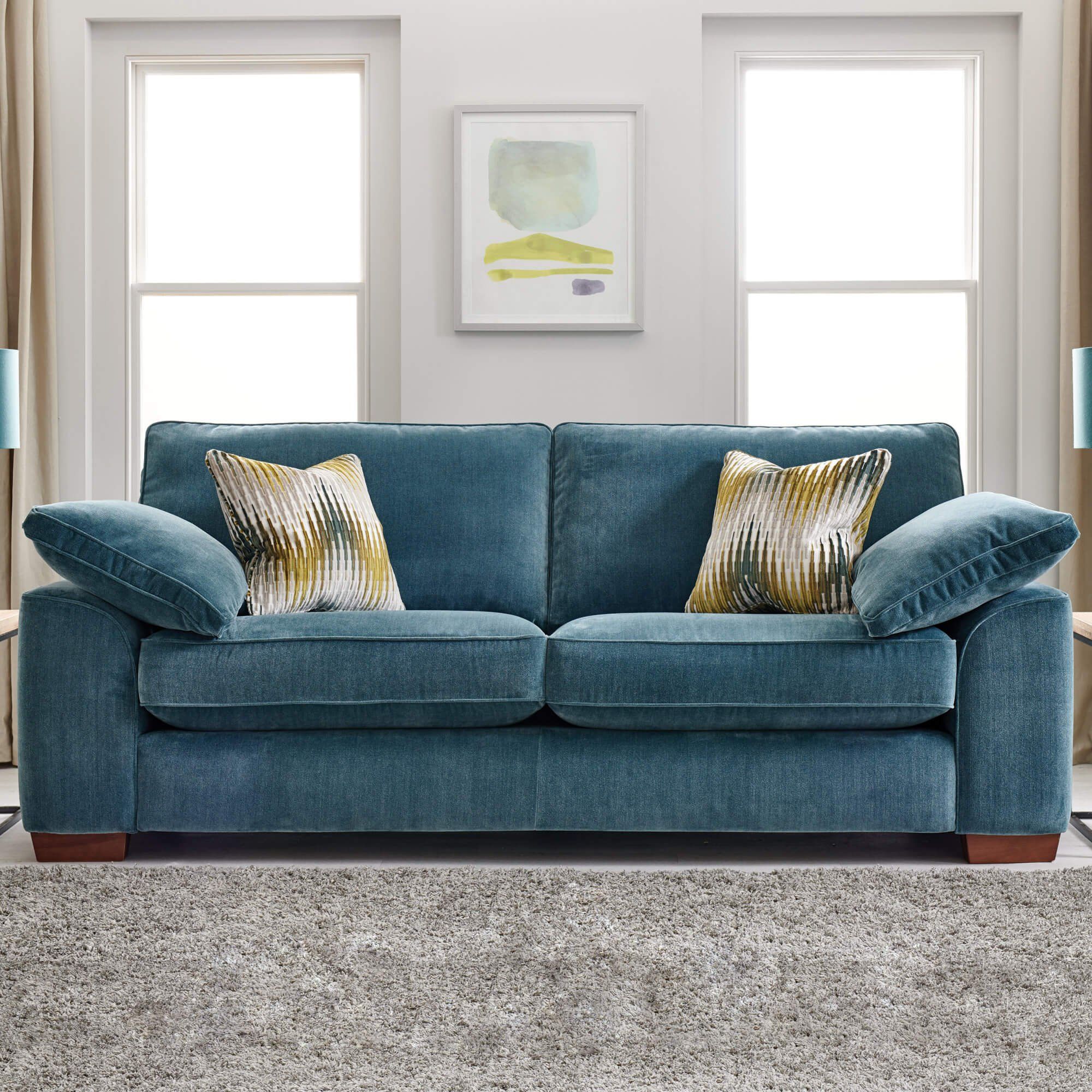 Leandra Hydro Blue Fabric 3 Seater Sofa Throughout Sofas In Blue (Photo 3 of 15)