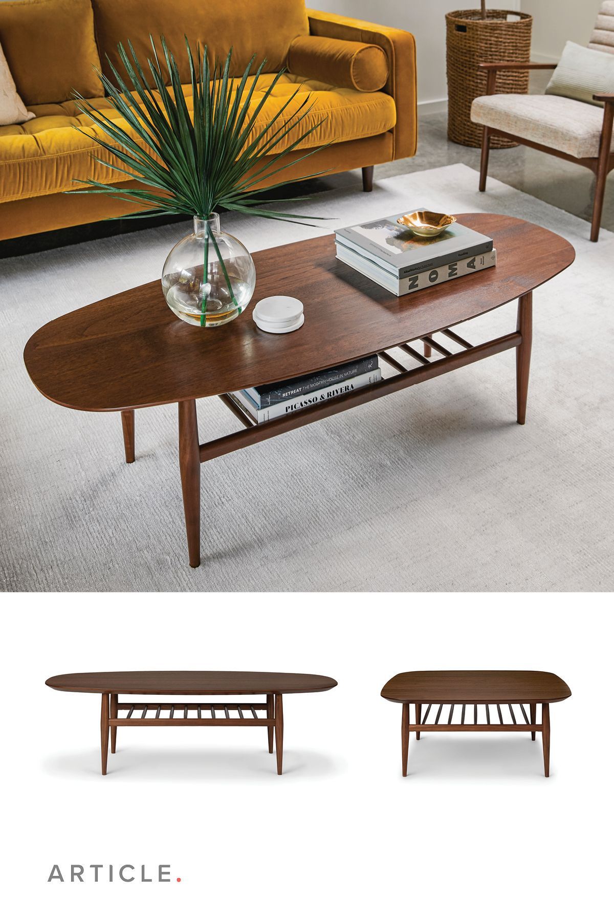 Lenia Walnut Oval Coffee Table | Mid Century Coffee Table, Coffee Table,  Living Room Coffee Table With Wooden Mid Century Coffee Tables (View 10 of 15)