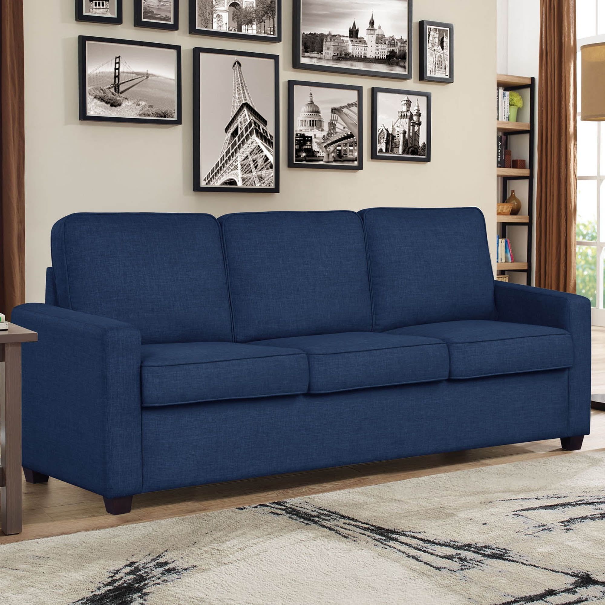 Lifestyle Solutions Jenson Traditional Sofa With Sleeper, Navy Blue Fabric  – Walmart For Navy Sleeper Sofa Couches (Photo 1 of 15)