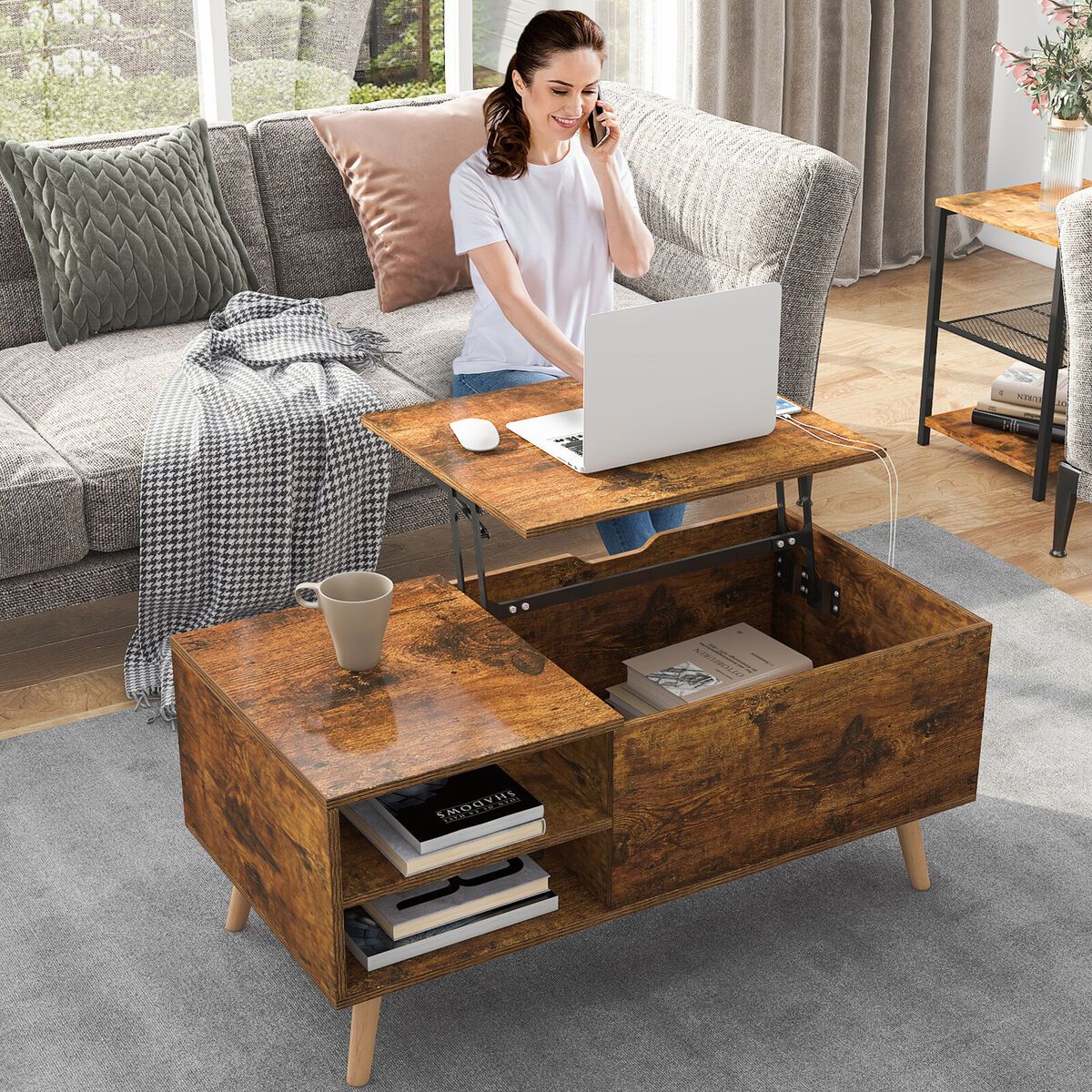 Lift Top Coffee Table W/ Hidden Storage Shelf Usb Charging Living Room  Furniture | Ebay Intended For Coffee Tables With Hidden Compartments (View 13 of 15)