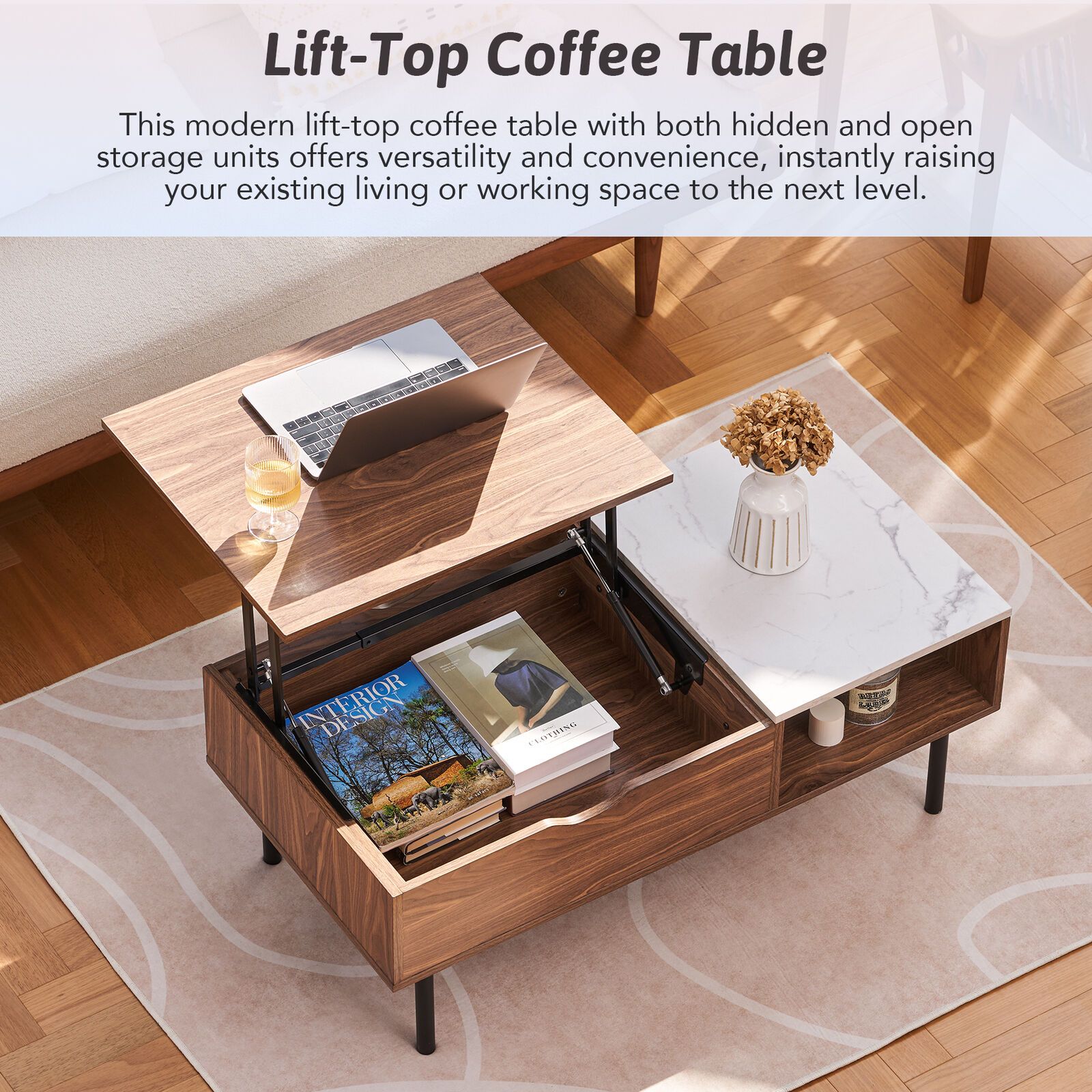 Lift Top Coffee Table With Hidden Storage And Side Drawer For Living Room |  Ebay For Lift Top Coffee Tables With Hidden Storage Compartments (Photo 5 of 15)