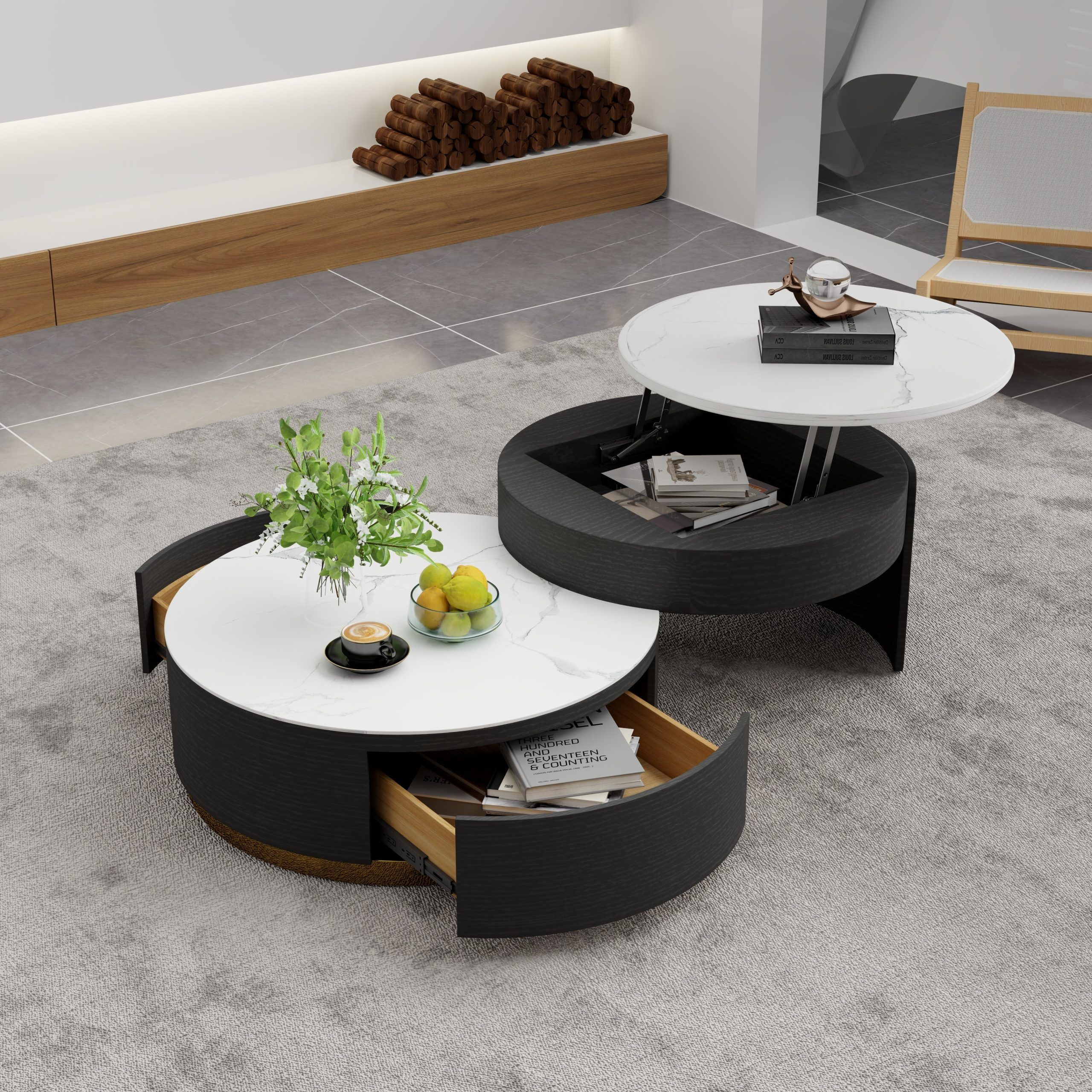 Lift Top Modern Nesting Coffee Table Set Of 2, White Sintered Stone Coffee  Table Set – Bed Bath & Beyond – 37367140 With Modern Nesting Coffee Tables (View 15 of 15)
