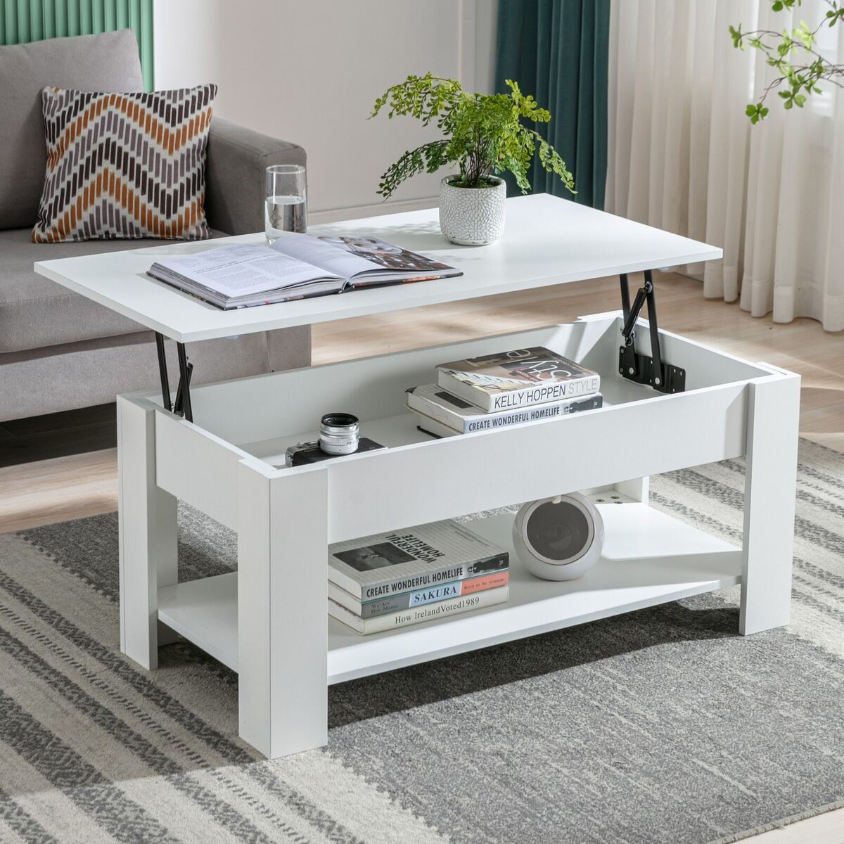 Lift Top Wooden Coffee Table With Storage White Lift Up Desk Drawer Living  Room | Ebay Regarding Lift Top Coffee Tables With Storage Drawers (View 2 of 15)