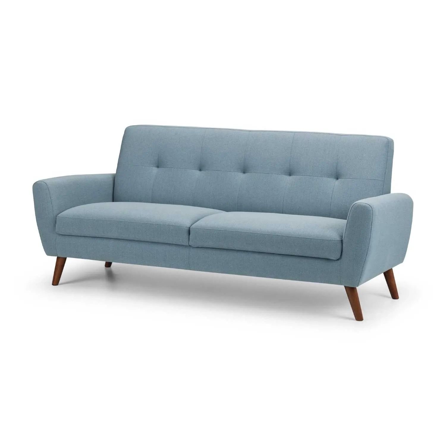 Light Blue Linen Fabric Upholstered 3 Seater Compact Retro Scandinavian Sofa  – Amc Extra In Modern Blue Linen Sofas (View 15 of 15)