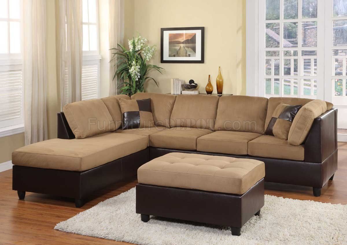 Light Brown Microfiber Modern Sectional Sofa W/Ottoman In Sofas With Ottomans In Brown (View 4 of 15)