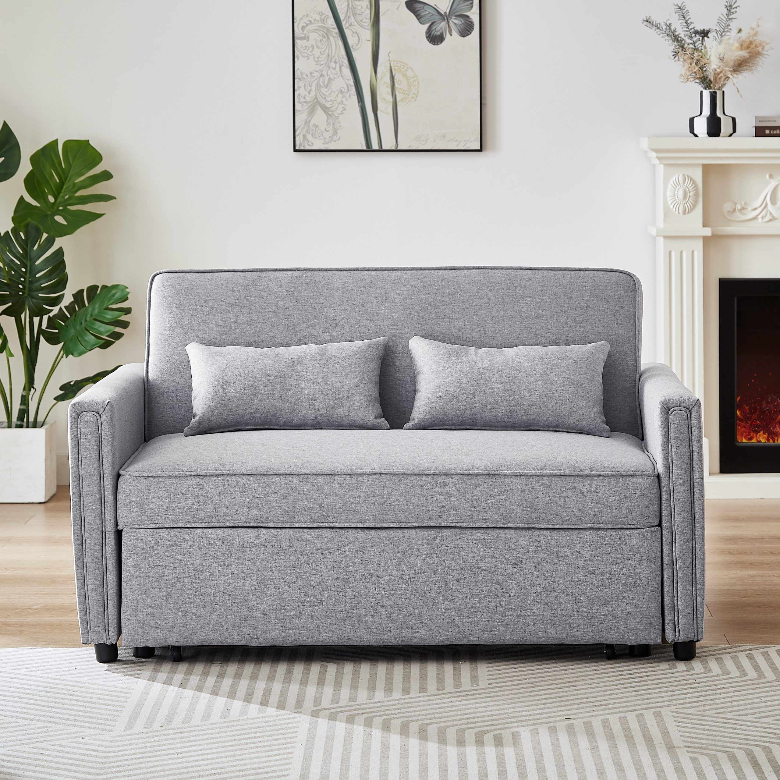Linen Convertible Loveseat Sleeper Sofa Couch With Adjustable Backrest –  Bed Bath & Beyond – 38369360 For Convertible Gray Loveseat Sleepers (Photo 12 of 15)