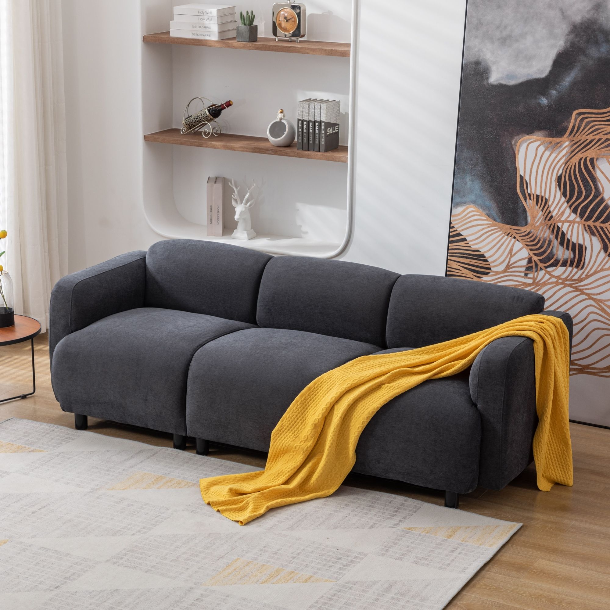 Livingroom 3 Seat Deep Cloud Sofa Sectional Couch Modern Polyester Fabric  Sofa With 12 Support Legs For Living Room, Dark Grey – On Sale – Bed Bath &  Beyond – 37980562 Regarding Dark Grey Polyester Sofa Couches (View 4 of 15)