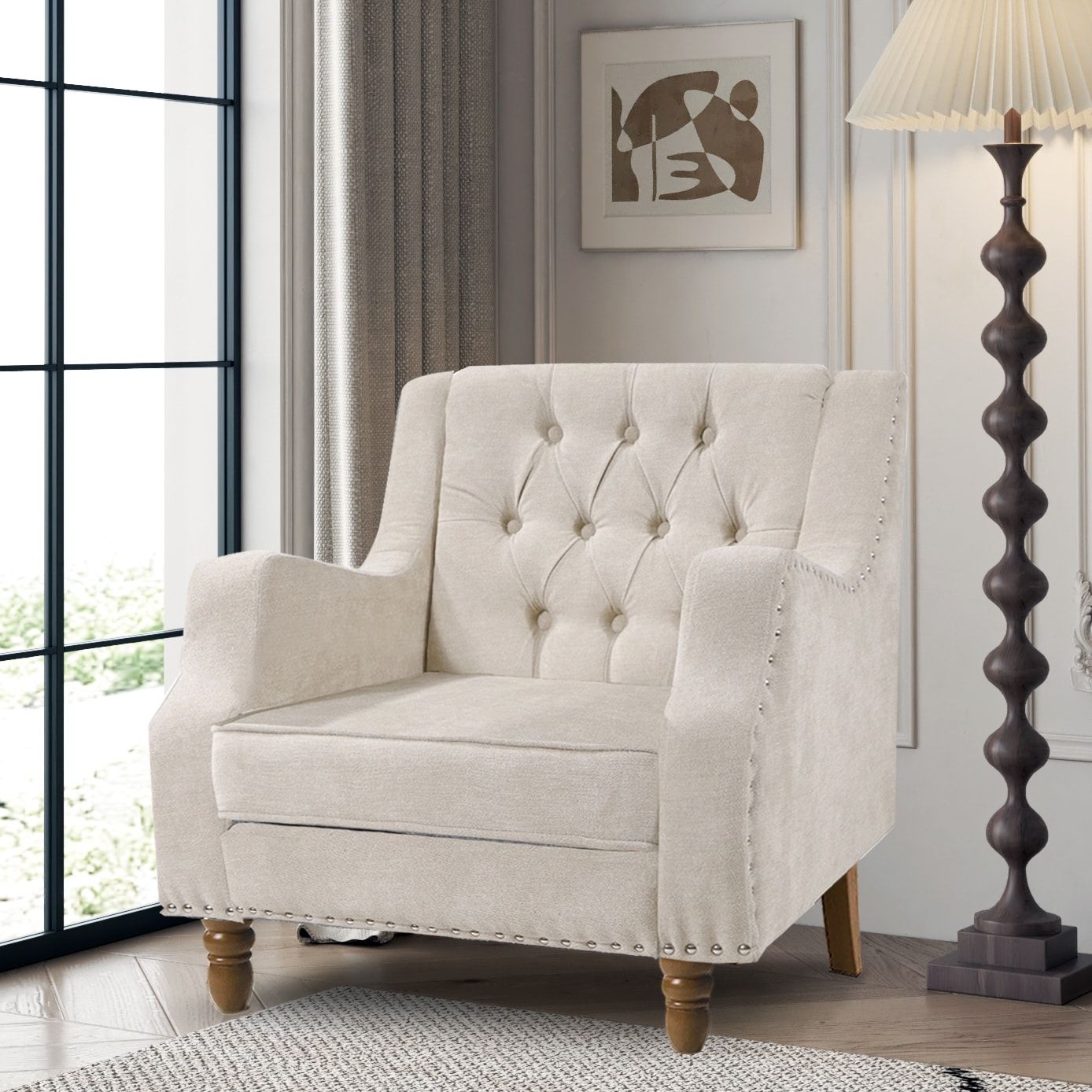 Livingroom Accent Chair, Armchair With Vintage Brass Studs, Button Tufted  Upholstered Armchair Comfy Reading Chair For Bedroom – Bed Bath & Beyond –  37871459 Regarding Comfy Reading Armchairs (View 4 of 15)