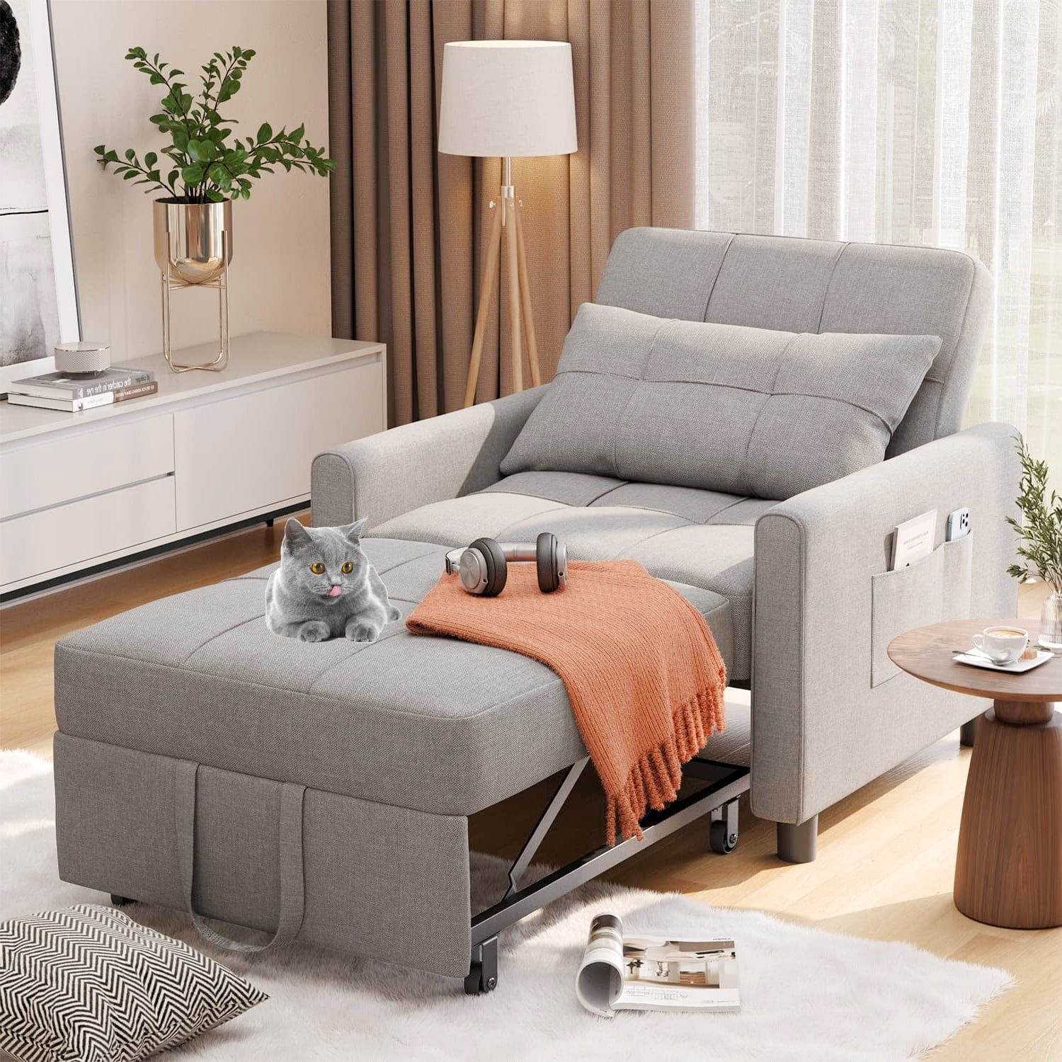Lofka Sofa Bed, Convertible Chair Bed 3 In 1 Single Couch Bed, Light Gray –  Walmart Throughout Convertible Light Gray Chair Beds (View 2 of 15)