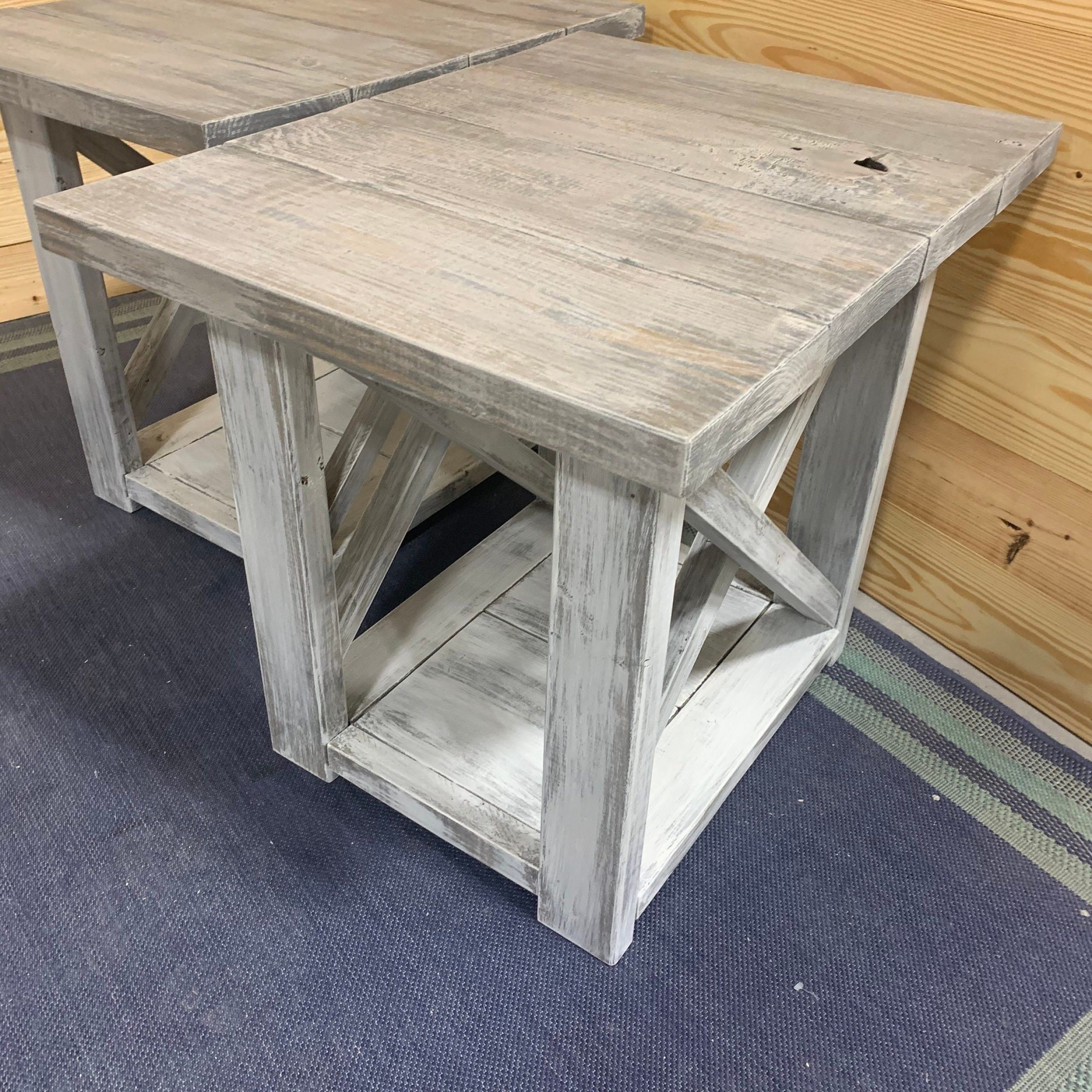 Long Rustic Farmhouse End Tables Gray White Wash Top With A Distressed  Base, Side Tables With Shelve, End Table Set, X Accents Cross Brace – Etsy With Regard To Rustic Gray End Tables (View 2 of 15)