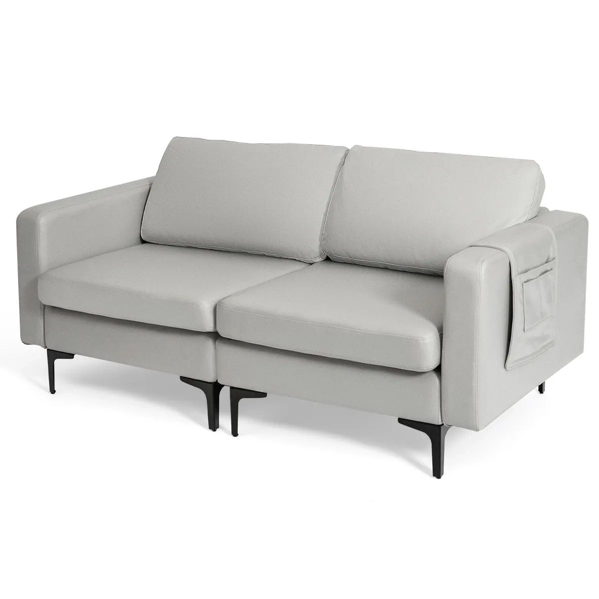 Loveseat Leathaire 2 Seat Sofa Couch Modern W/ Side Storage Pocket Light  Grey | Ebay Pertaining To Modern Light Grey Loveseat Sofas (View 10 of 15)