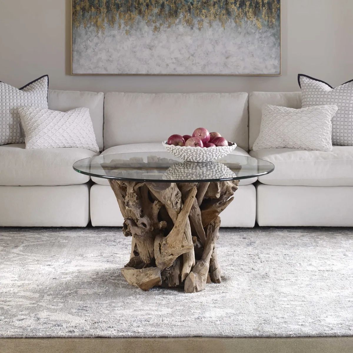 Luxe Natural Driftwood Teak Coffee Table Beach 36" Cocktail Branch Coastal  Round | Ebay Throughout Gray Coastal Cocktail Tables (View 7 of 15)