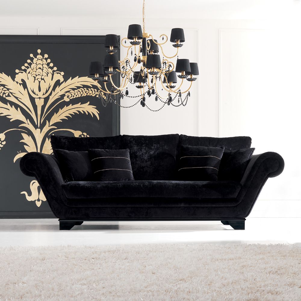 Luxurious Modern Black Velvet Three Seater Sofa – Juliettes Interiors With Sofas In Black (View 3 of 15)
