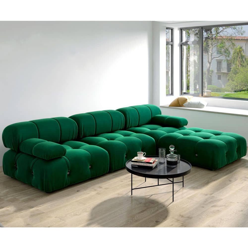 Magic Home 103.95 In. Convertible Modular Minimalist Sofa Free Combination  L Shaped 4 Seater Velvet Sectional With Ottoman, Green Mh Sf105Gn – The  Home Depot In Green Velvet Modular Sectionals (Photo 4 of 15)