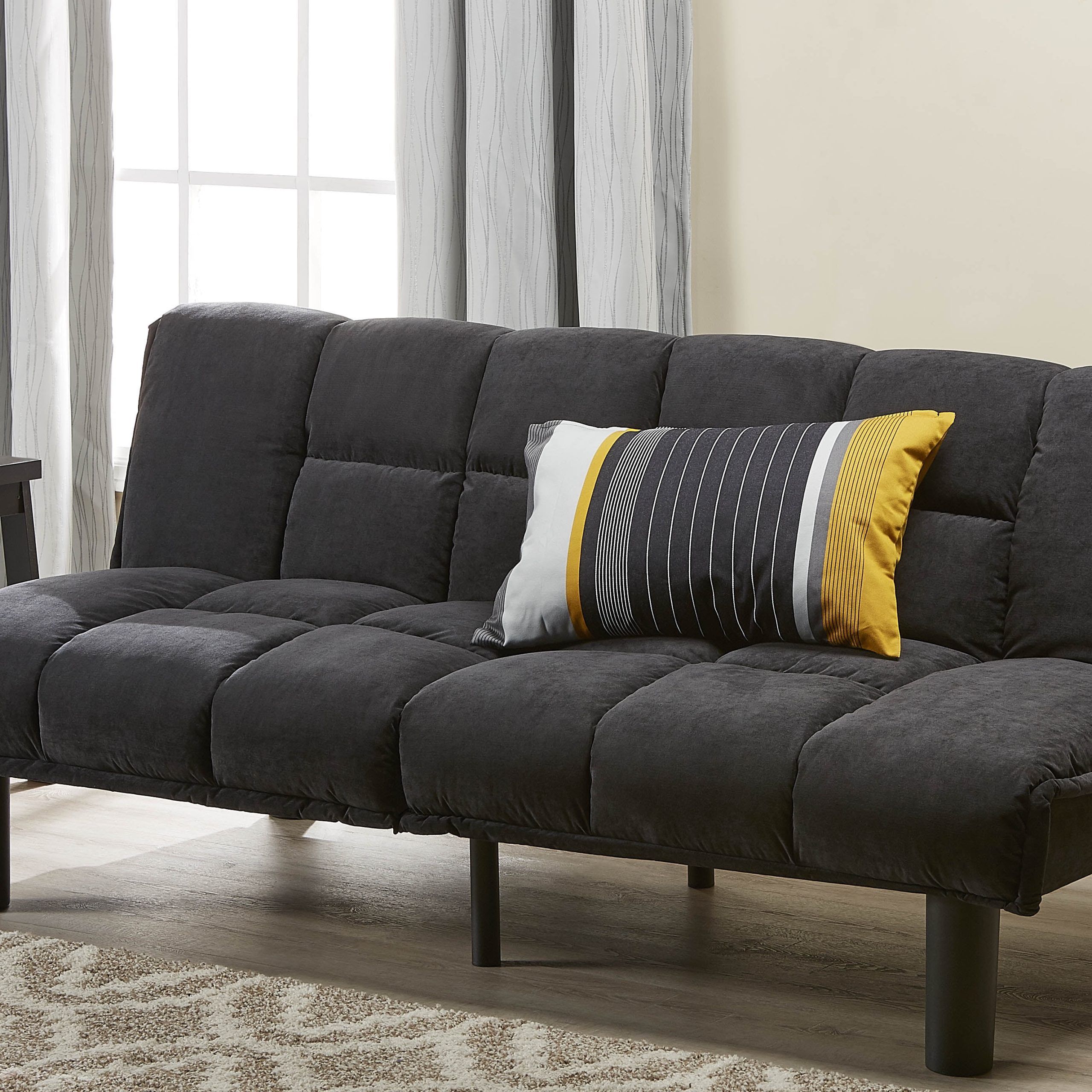 Mainstays Tufted Microfiber Futon, Black Faux Suede – Walmart Within Black Faux Suede Memory Foam Sofas (Photo 8 of 15)