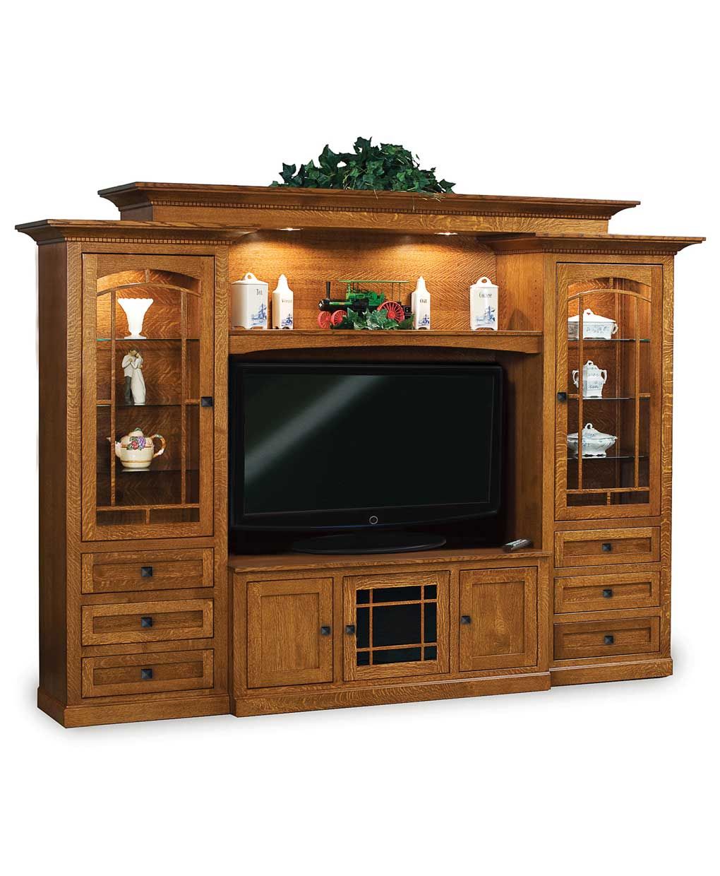 Manhattan Mission 6 Piece Wall Unit With Adjustable Bridge – Amish Direct  Furniture Within Entertainment Units With Bridge (Photo 13 of 15)