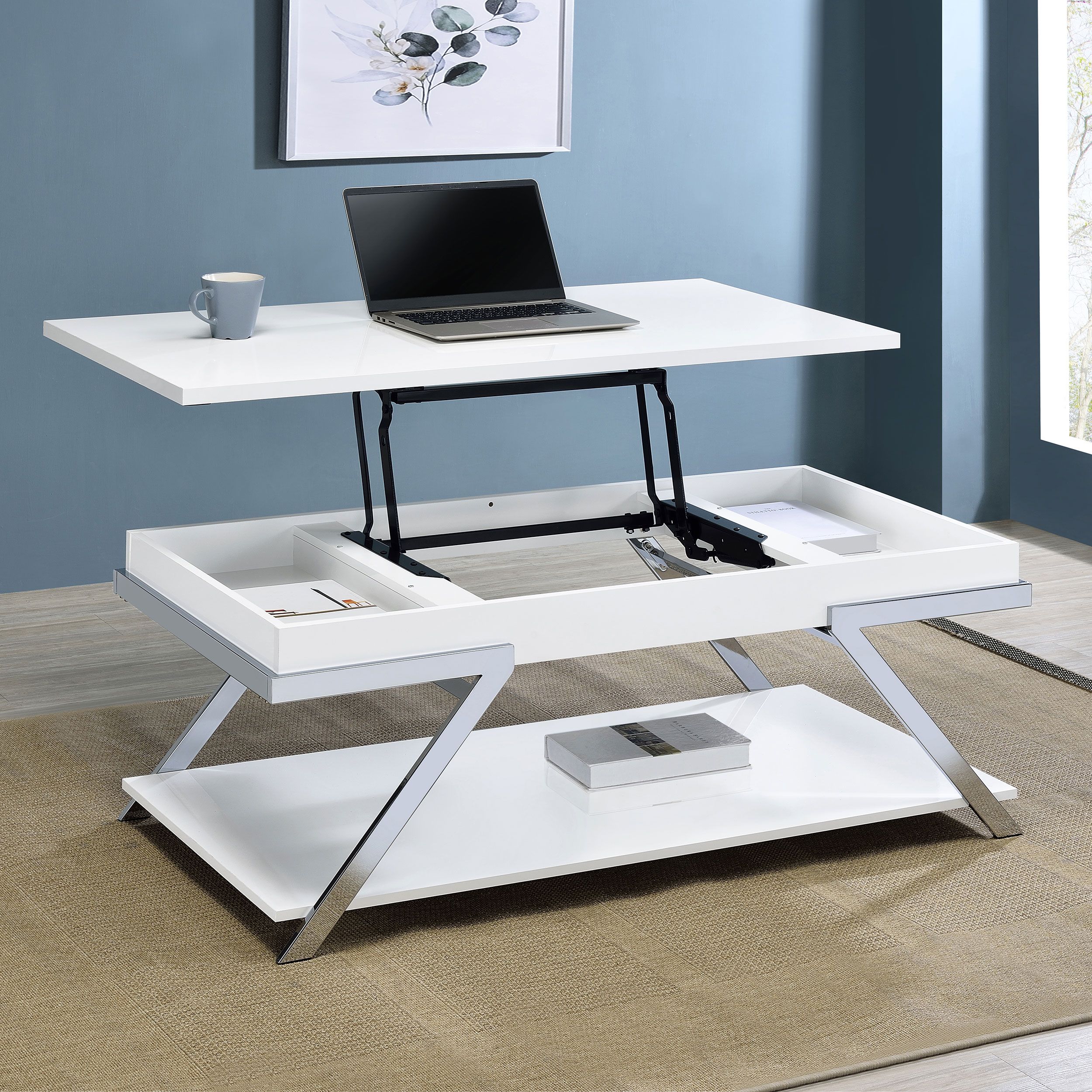 Marcia Wood Rectangular Lift Top Coffee Table White High Glo Within High Gloss Lift Top Coffee Tables (View 9 of 15)