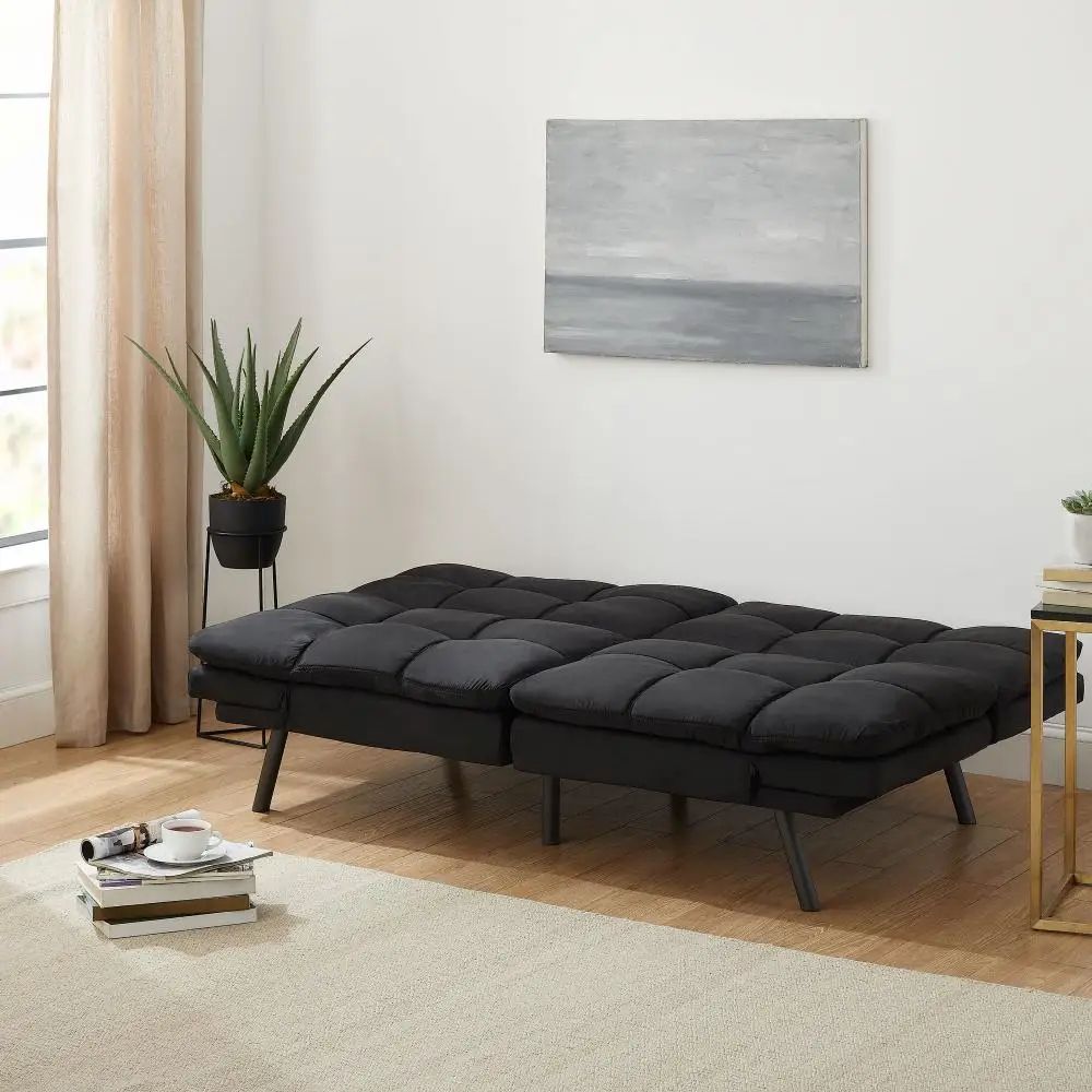 Memory Foam Futon, Black Faux Suede Fabric Stylish Simple Pure Color Memory  Cotton Sofa Foldable Bed Sofa(Us Stock) – Aliexpress Within Black Faux Suede Memory Foam Sofas (View 2 of 15)