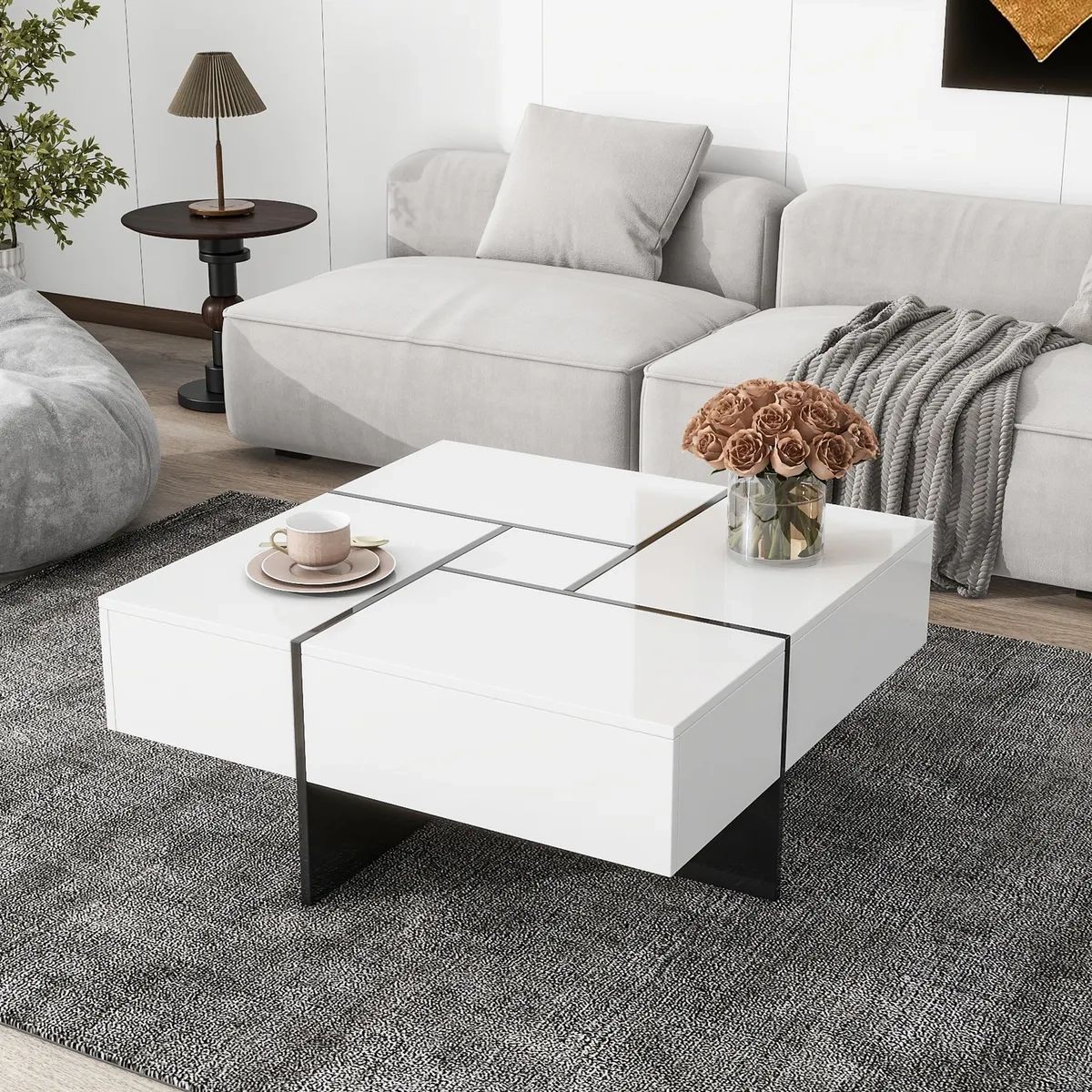 Merax Modern Square Coffee Table Extendable Sliding W/Hidden Storage End  Table | Ebay Inside Modern Coffee Tables With Hidden Storage Compartments (Photo 3 of 15)