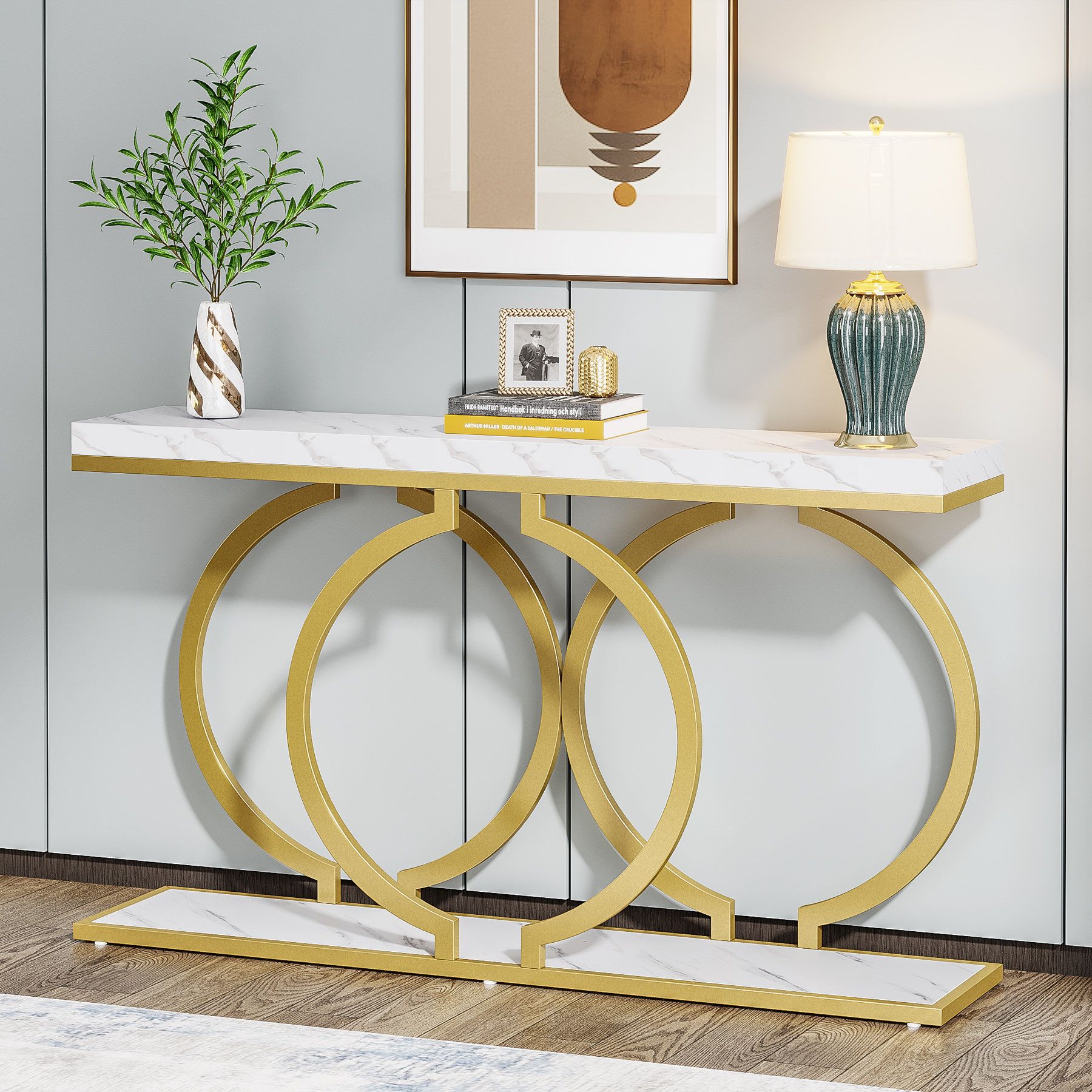 Mercer41 Herakles 55" Console Table & Reviews | Wayfair Pertaining To Asymmetrical Console Table Book Stands (View 6 of 13)