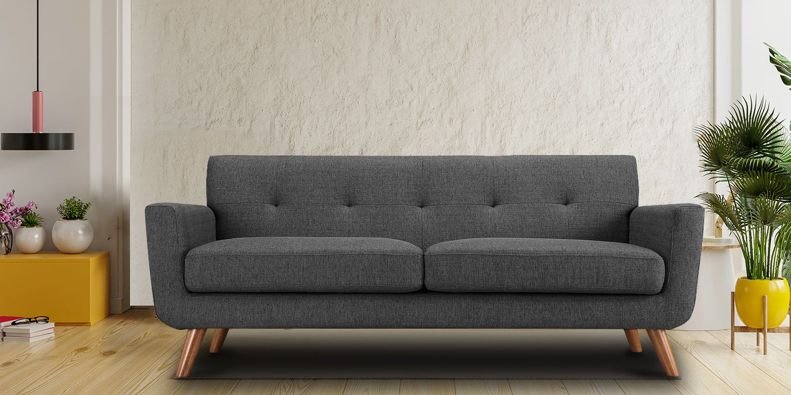 Mid Century Classic 3 Seater Sofa In Grey Colour – Dreamzz Furniture |  Online Furniture Shop For Mid Century 3 Seat Couches (Photo 2 of 15)