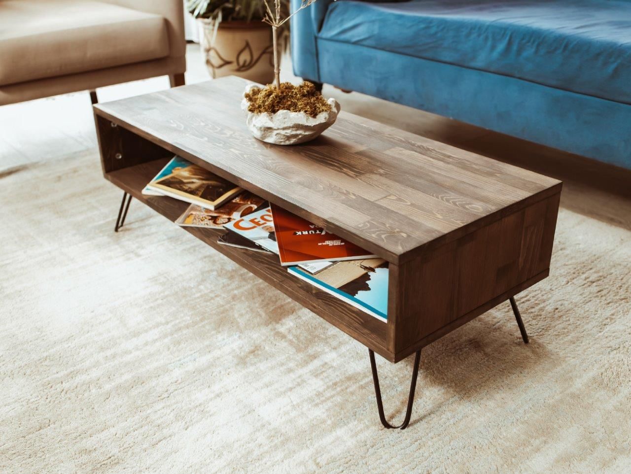Mid Century Modern Walnut Coffee Table With Stainless Steel Hairpin Legs |  Record Player Stands | Turntable Stands Inside Mid Century Modern Coffee Tables (View 7 of 15)