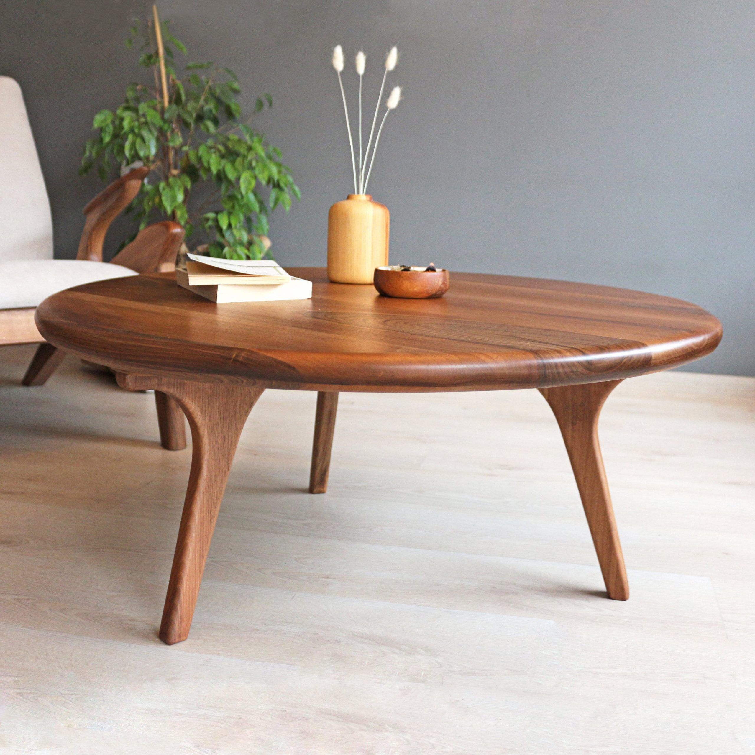 Mid Century Round Coffee Table , Scandinavian Coffee Table , Walnut Wood  Sofa Table – Etsy Regarding Wooden Mid Century Coffee Tables (Photo 5 of 15)