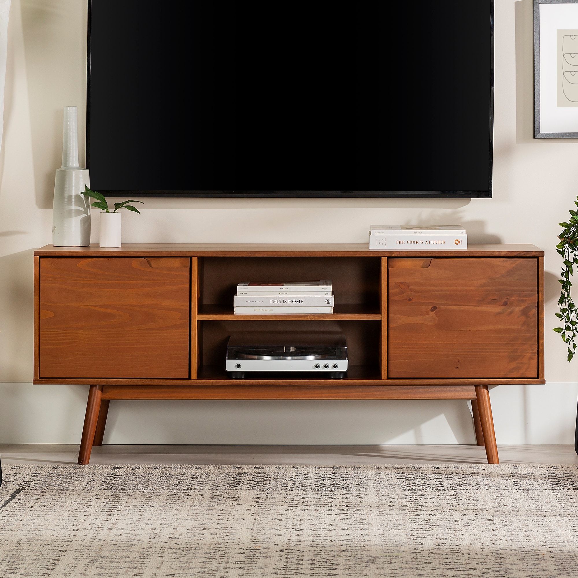 Middlebrook 58 Inch Mid Century Solid Wood Tv Stand – On Sale – Bed Bath &  Beyond – 32760602 Intended For Mid Century Entertainment Centers (View 2 of 15)
