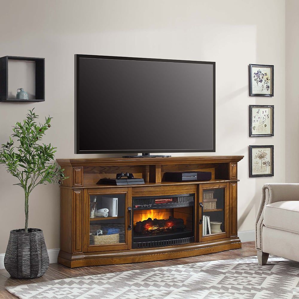 Middleton 72In Warm Ash Electric Fireplace Entertainment Center | Whalen  Furniture Pertaining To Electric Fireplace Entertainment Centers (Photo 3 of 15)