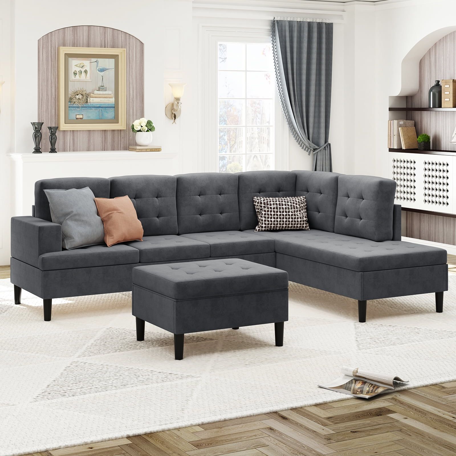 Mjkone Modern Upholstered Tufted L Shape Sofa,Microsuede Fabric Sectional  Sofa Set,Oversized Sectional Sleeper Sofa Couch With Movable Ottoman For  Living Room/Loft/Apartment (Coffee) – Walmart Within Modern L Shaped Sofa Sectionals (View 9 of 15)