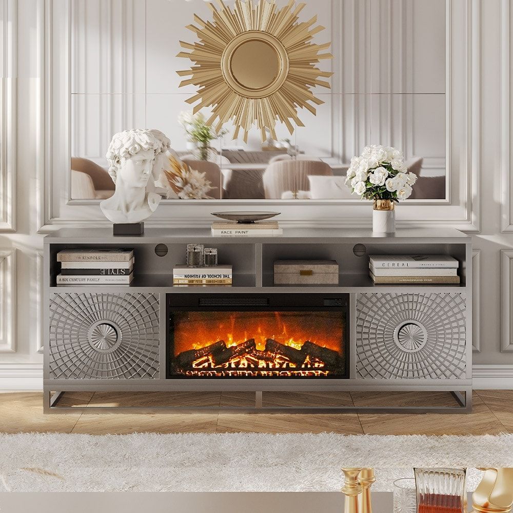 Moasis 70" Wide Mid Century Modern Tv Stand With 30" Electric Fireplace –  On Sale – Bed Bath & Beyond – 39256310 For Modern Fireplace Tv Stands (Photo 11 of 15)