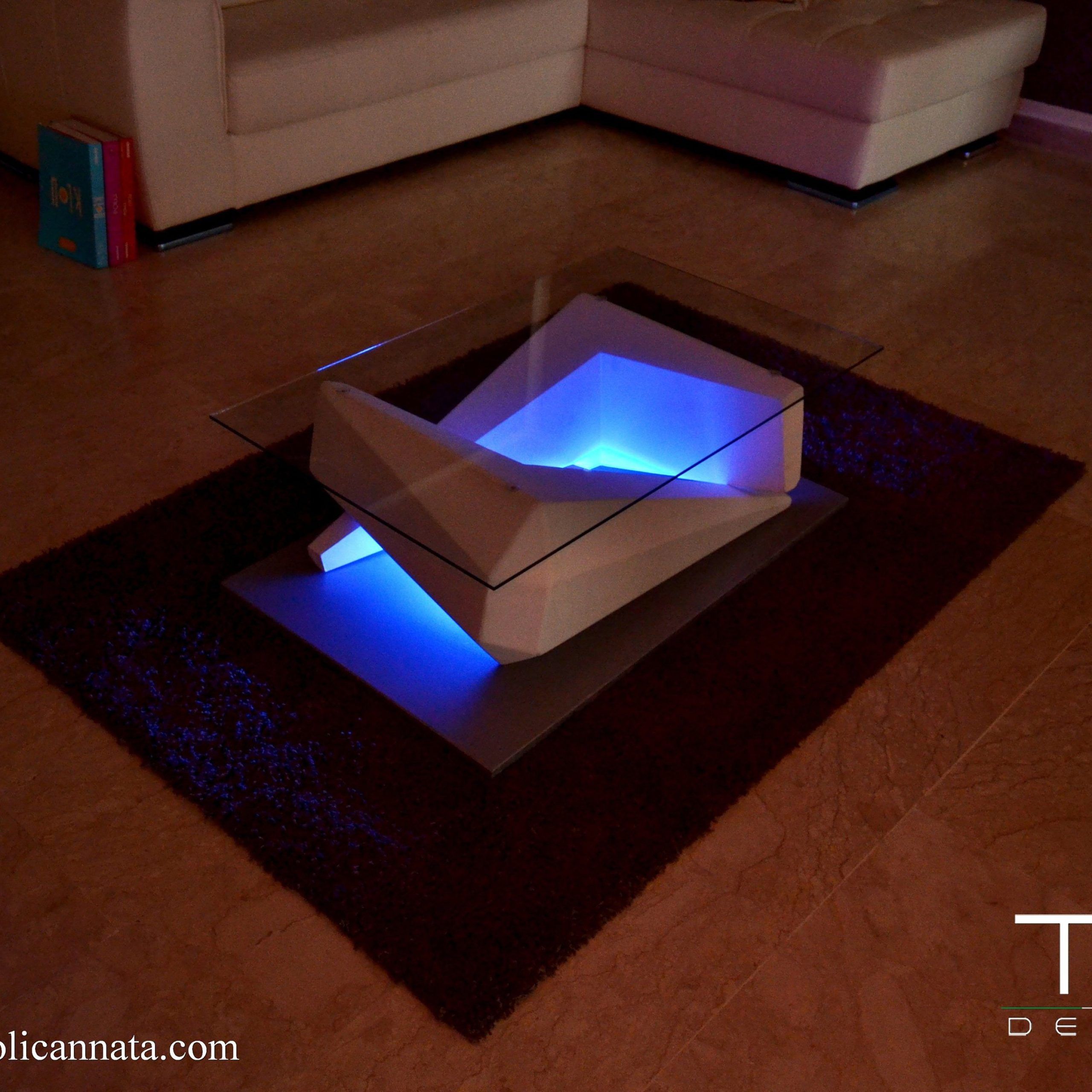 Modern Coffee Table With Led Lights In Wood And Glass Silver Model – Etsy  Ireland Intended For Coffee Tables With Led Lights (View 9 of 15)