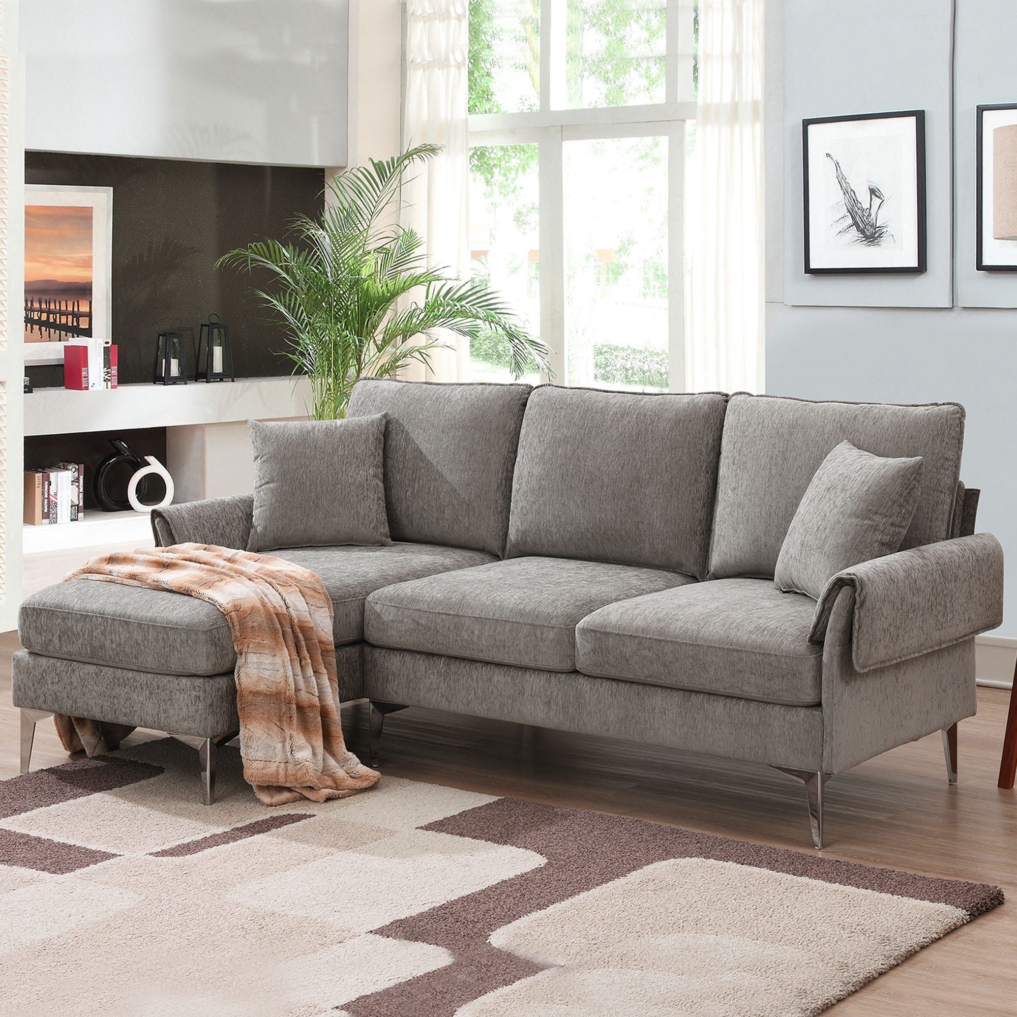 Modern Convertible Sectional Sofa, L Shaped Couch W/Reversible Chaise And 2  Pillows – Bed Bath & Beyond – 37256829 For L Shape Couches With Reversible Chaises (Photo 6 of 15)