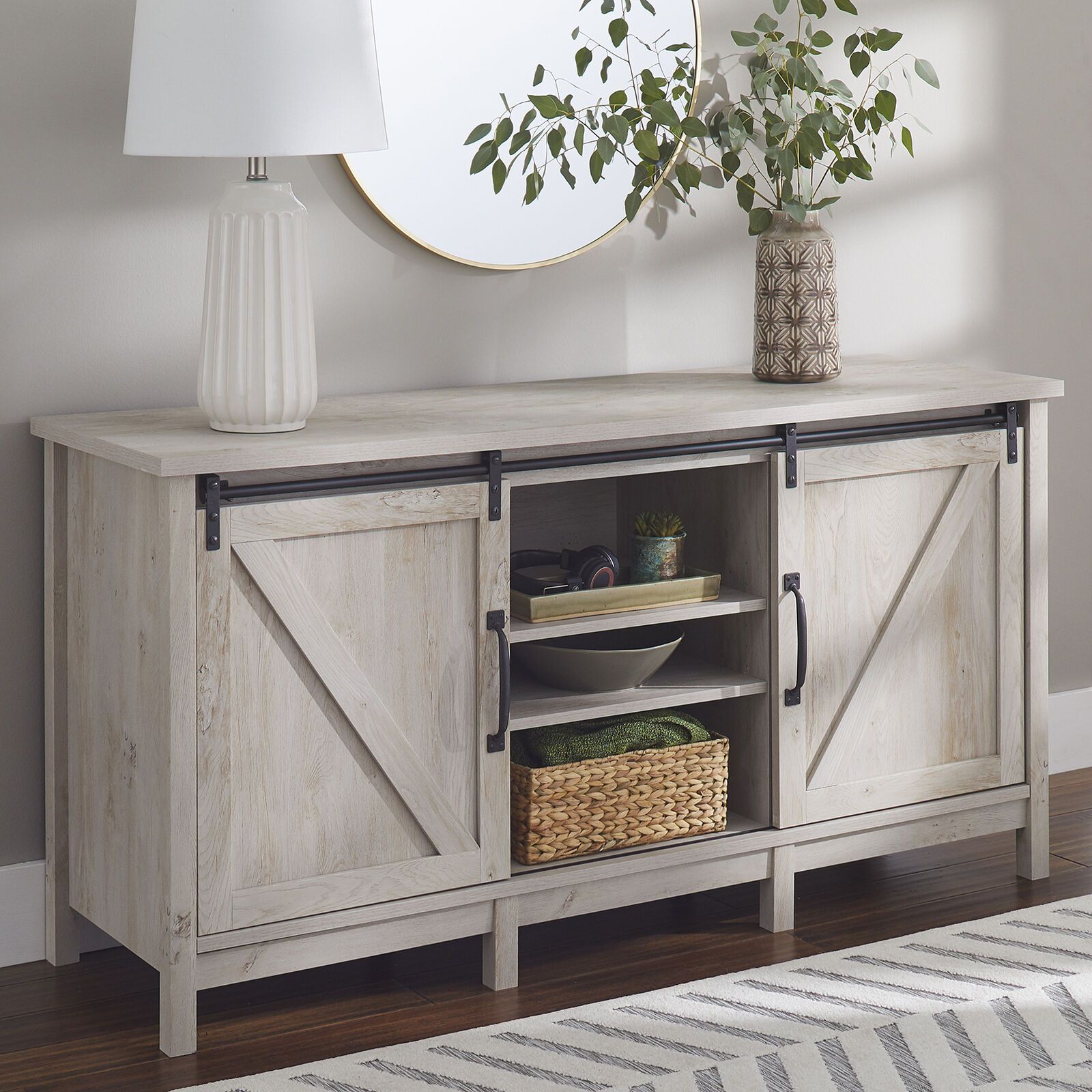 Modern Farmhouse 70" Tv Stand Entertainment Center Console Credenza Rustic  White | Ebay In Modern Farmhouse Rustic Tv Stands (View 13 of 15)