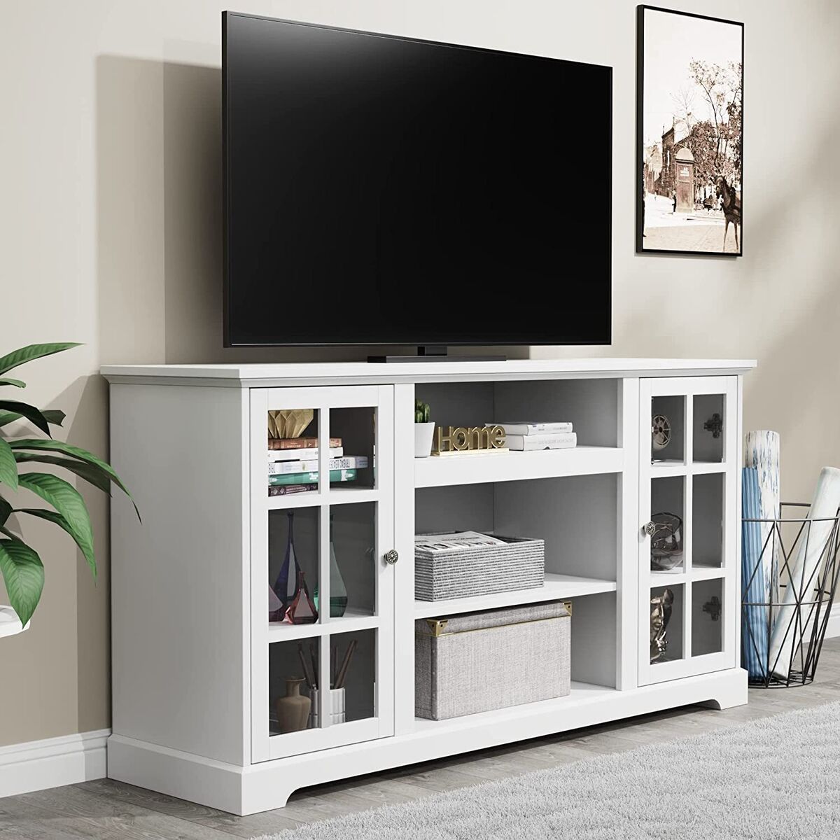 Modern Farmhouse Tv Stand For 65 Inch Tv Entertainment Center Storage  Cabinets | Ebay Throughout Farmhouse Stands With Shelves (View 3 of 15)