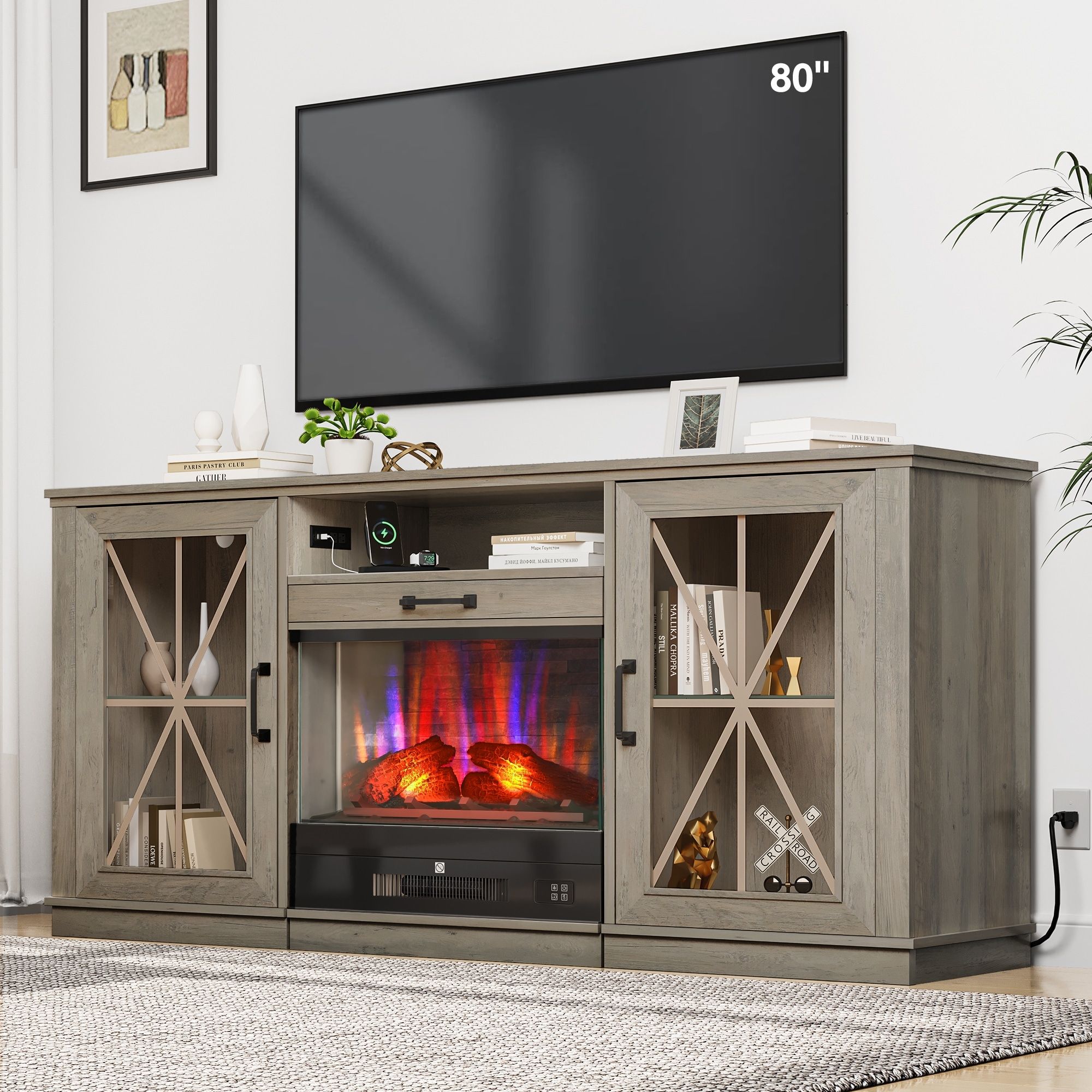 Modern Fireplace Tv Stand With Drawable Fireplace – On Sale – Bed Bath &  Beyond – 38403615 With Modern Fireplace Tv Stands (View 2 of 15)