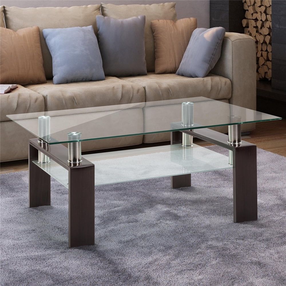Modern Glass Coffee Table For Living Room, Clear Rectangle Side Coffee Table  With Lower Shelf, 39"X23"X (View 14 of 15)