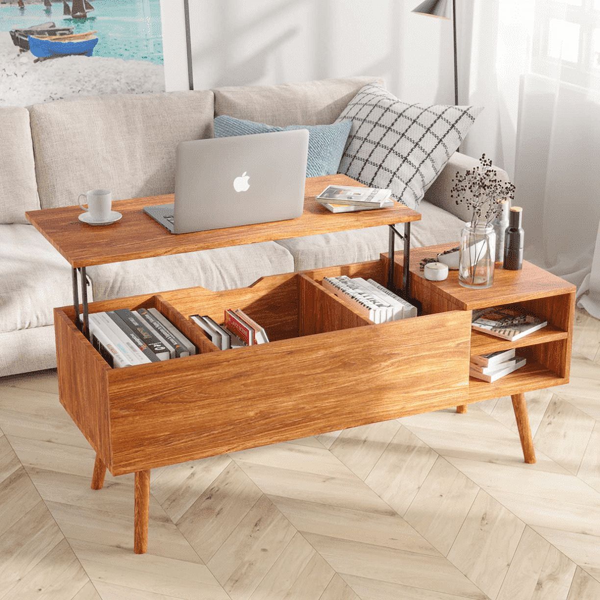 Modern Lift Top Coffee Table With Hidden Compartment Storage,Adjustable  Wood Table For Living Room,Brown – Walmart For Coffee Tables With Hidden Compartments (View 2 of 15)