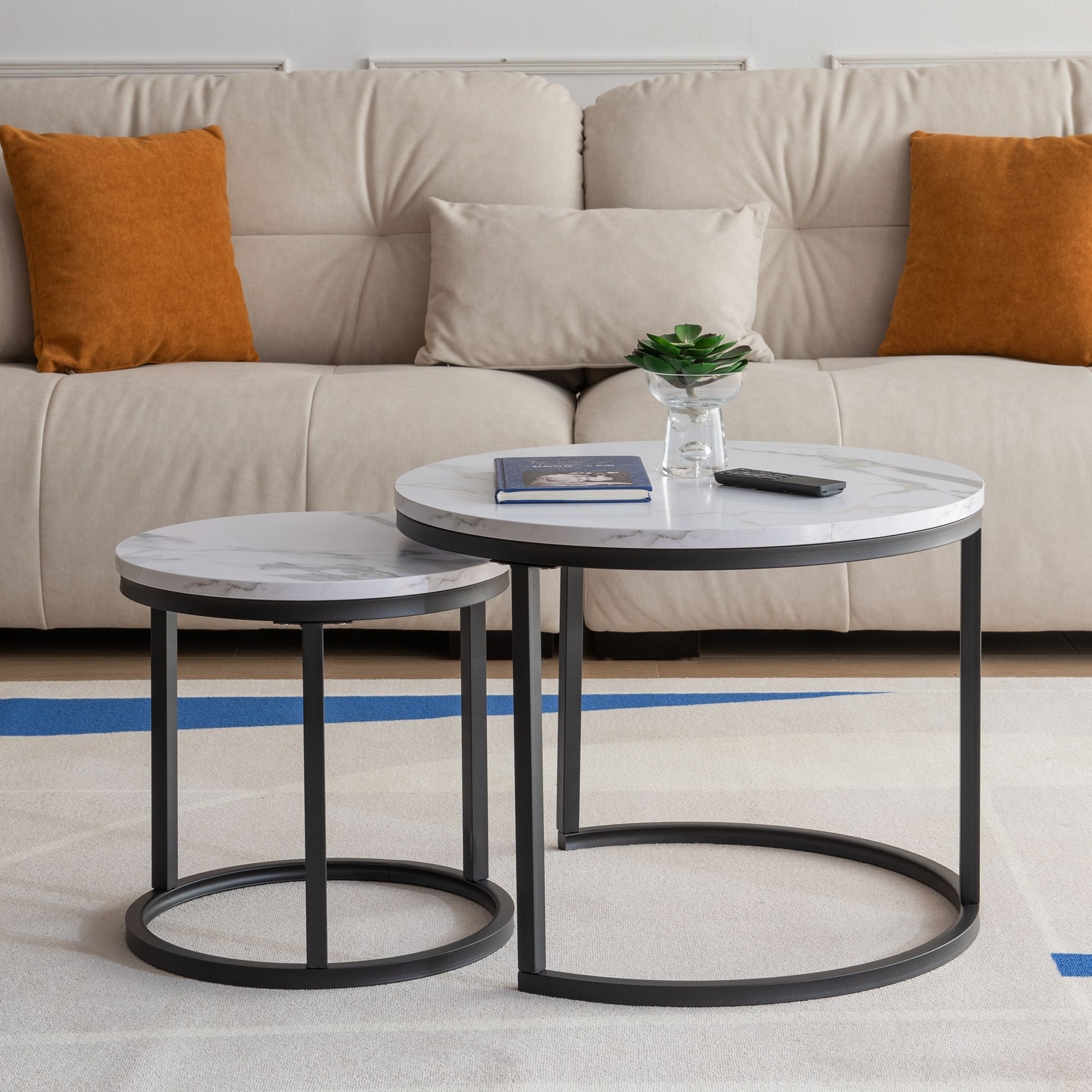 Modern Nesting Coffee Table, Metal Frame With Marble Color Top  (View 11 of 15)