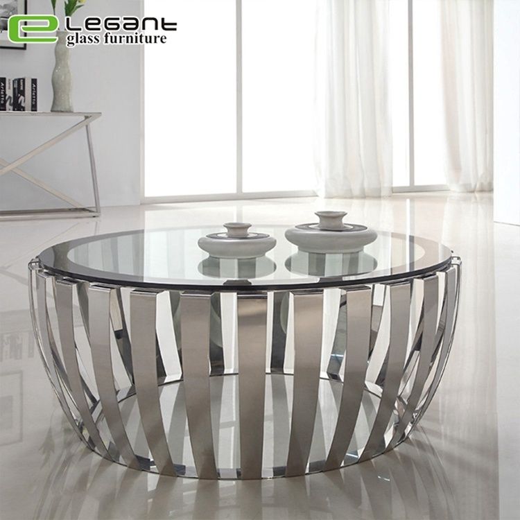 Modern Round Clear Tempered Glass Coffee Table With Stainless Steel Frame  Base – China Coffee Table, Glass Coffee Table | Made In China Intended For Round Coffee Tables With Steel Frames (Photo 7 of 15)